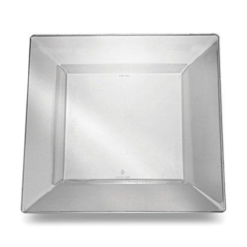 Clear 10 3/4 Inch Plastic Square Dinner Plates - Pack of 120 - Durable Disposable Plates for Parties, Picnics, Catering & Events