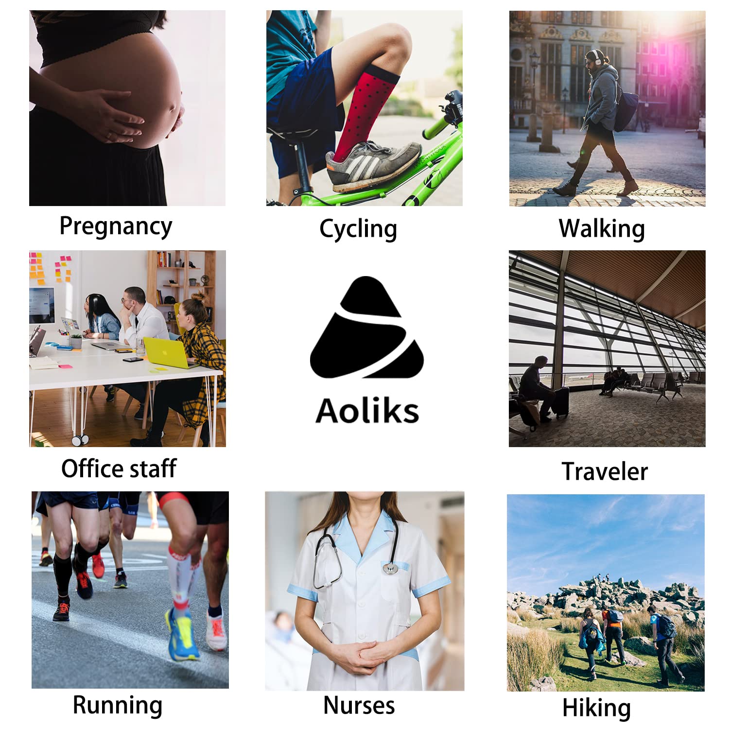 Aoliks Medical Compression Socks for Women & Men - Knee High Support Socks for Running, Nurses, Travel & Circulation - Perfect for Athletic Performance, Long Work Shifts & Airplane Flights