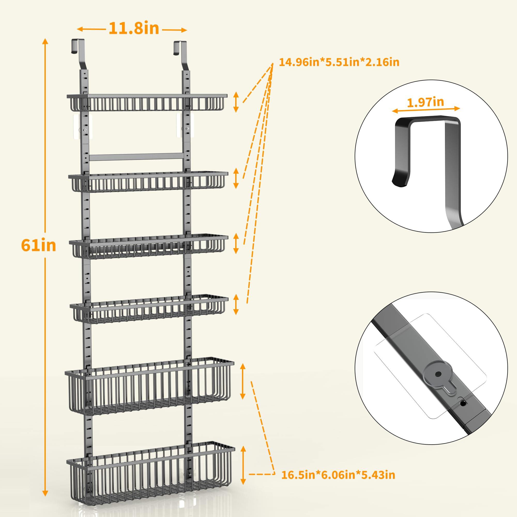 Moforoco 6-Tier Over The Door Pantry Organizer - Space Saving Hanging Storage Basket for Spices, Seasonings & Kitchen Essentials - Perfect for Pantry, Bathroom, Laundry Room & Closet Organization