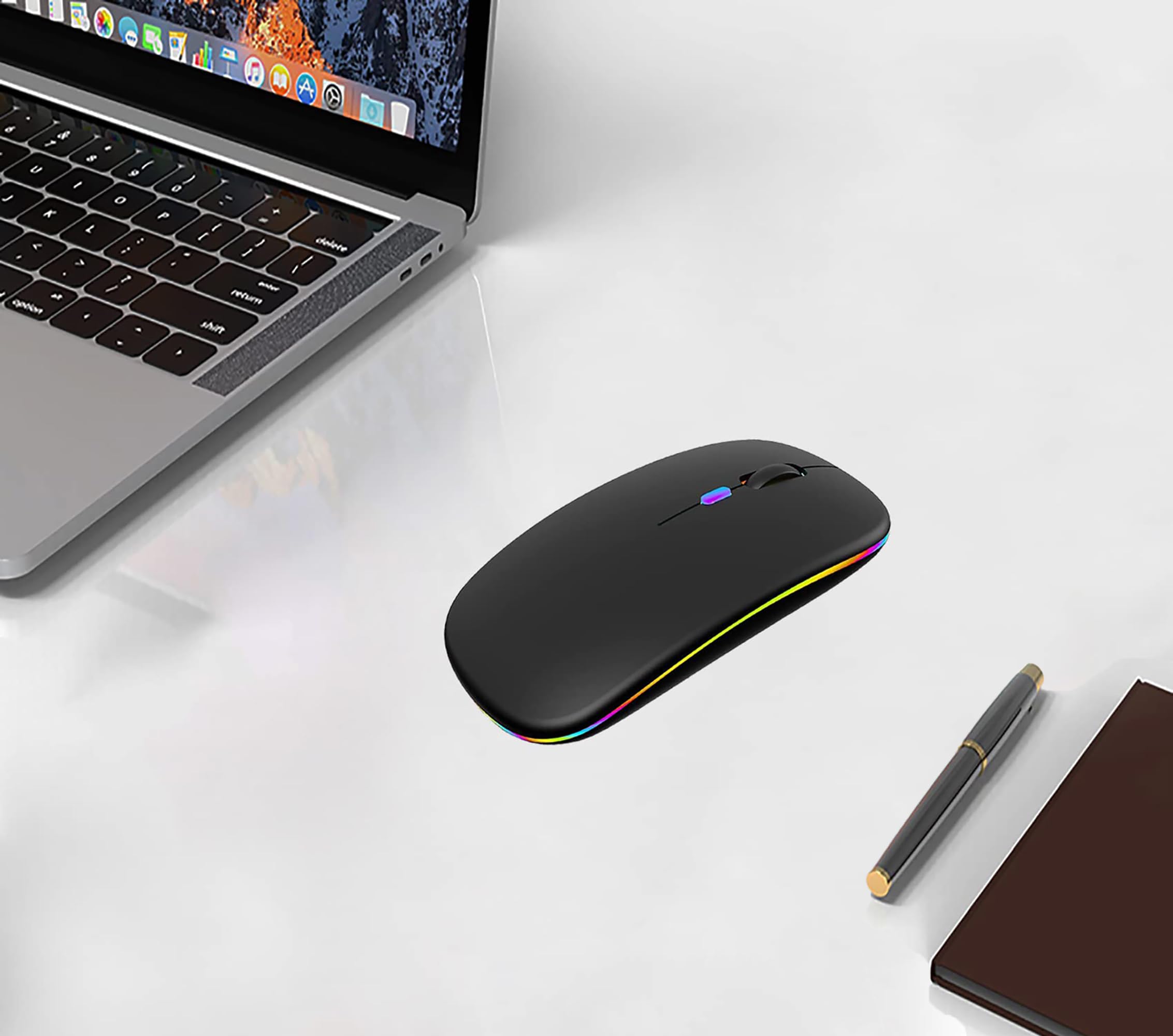 Wireless Bluetooth Mouse Rechargeable Slim Silent LED Mouse with Bluetooth 5.2 & 2.4GHz USB Receiver - Dual Mode Computer Mouse for Laptop, iPad, Tablet, MacBook - Perfect for Office, Home & Travel (Black)