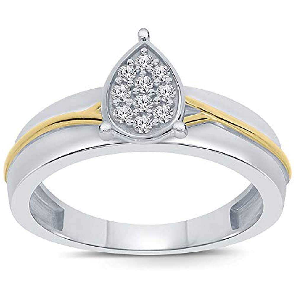 14K Two-Tone Gold Over 925 Sterling Silver Pear & Round Cut White Diamond Trio Wedding Engagement Ring Set for Men & Women - Perfect for Proposals, Anniversaries & Bridal Jewelry