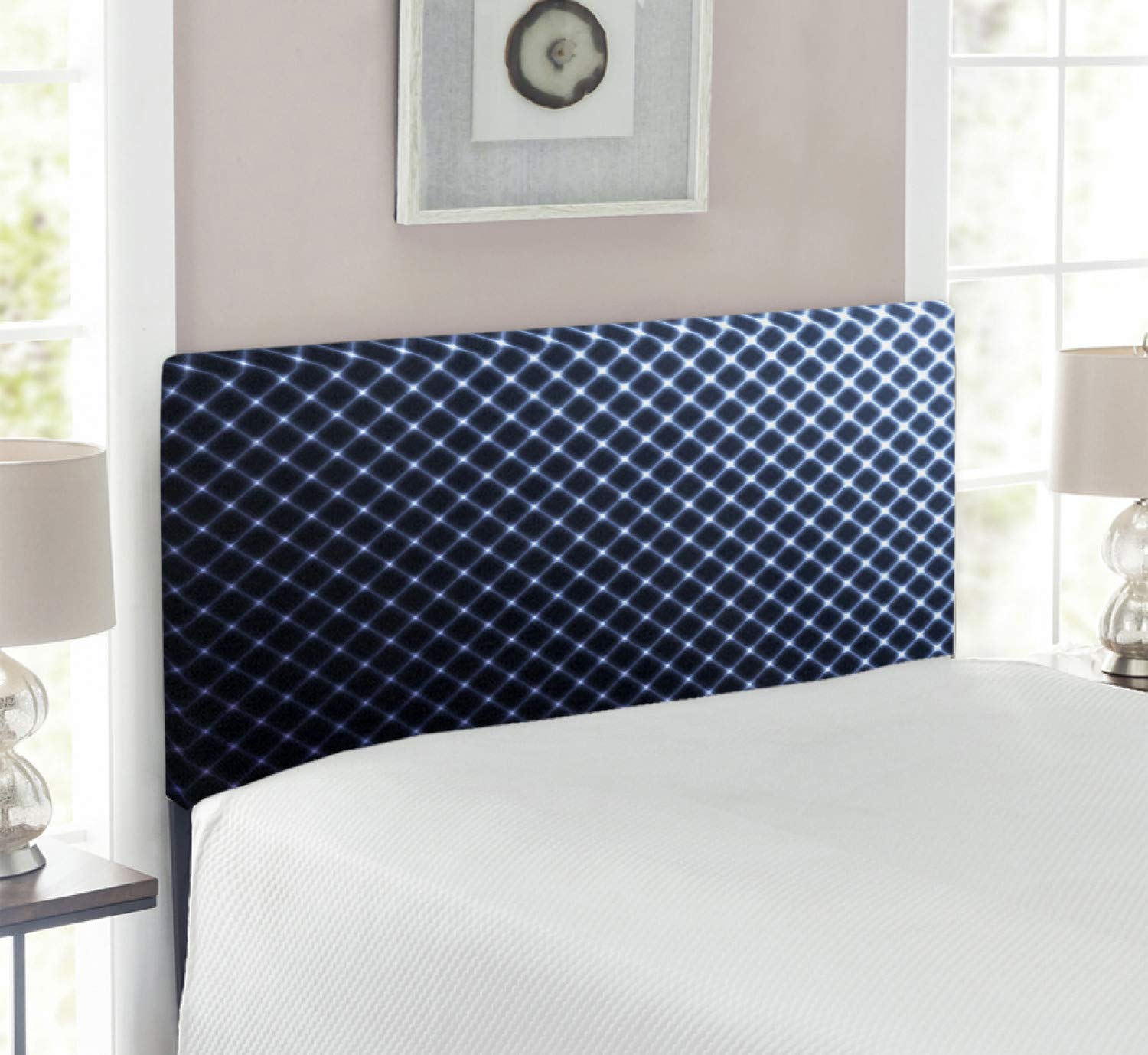 Ambesonne Modern Dark Blue Twin Size Upholstered Headboard with Memory Foam - Diagonal Checkered Halftone Design for Futuristic Bedroom Decor | Perfect for Contemporary, Minimalist & Teen Bedrooms