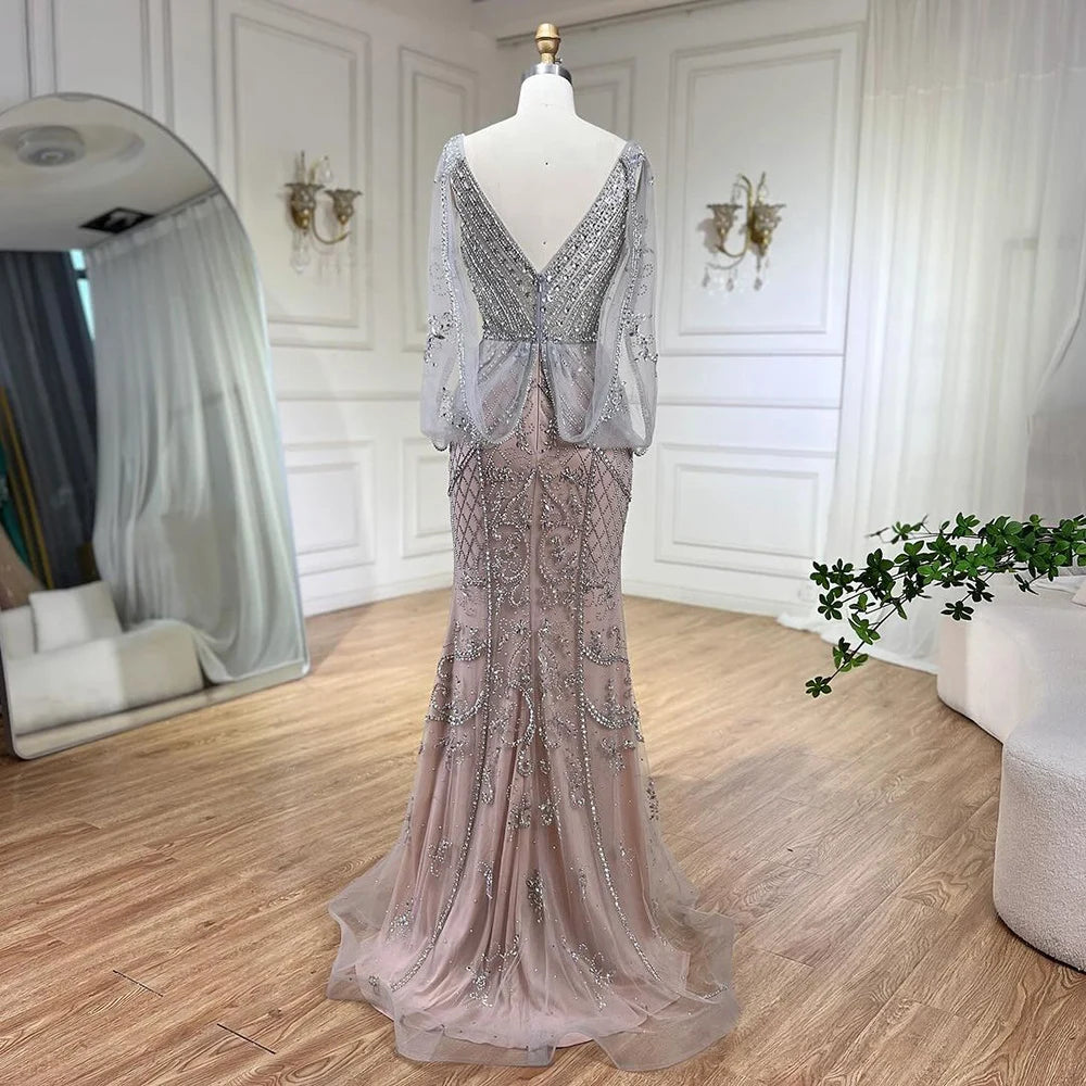 Elegant Dubai Grey Nude Evening Dress 2025 - Crystal Embellished Sleeveless Formal Gown with Shawl | Perfect for Prom, Cocktail Parties & Special Occasions