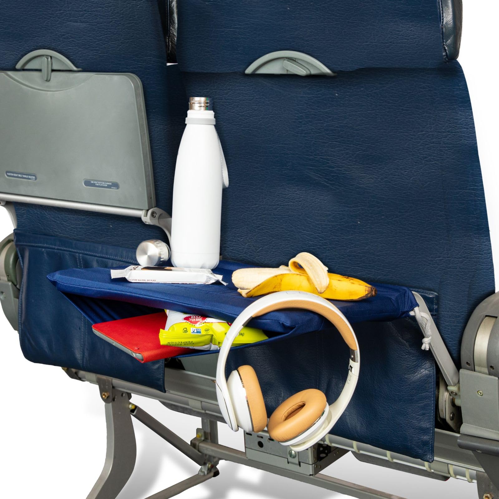 **Airplane Tray Organizer with 4 Storage Pockets – Convertible Drawstring Tote, Washable & Lightweight (2.8 oz) – Back Seat Tray Cover for Travel Essentials – Perfect for Flights, Road Trips & Kids' Activities**