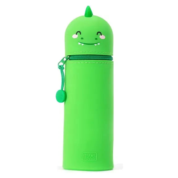 2 in 1 Silicone Pencil Case with Dinosaur Design - Cute Kawaii School Supplies Organizer for Kids & Students - Perfect for Backpack, Desk & Classroom Organization