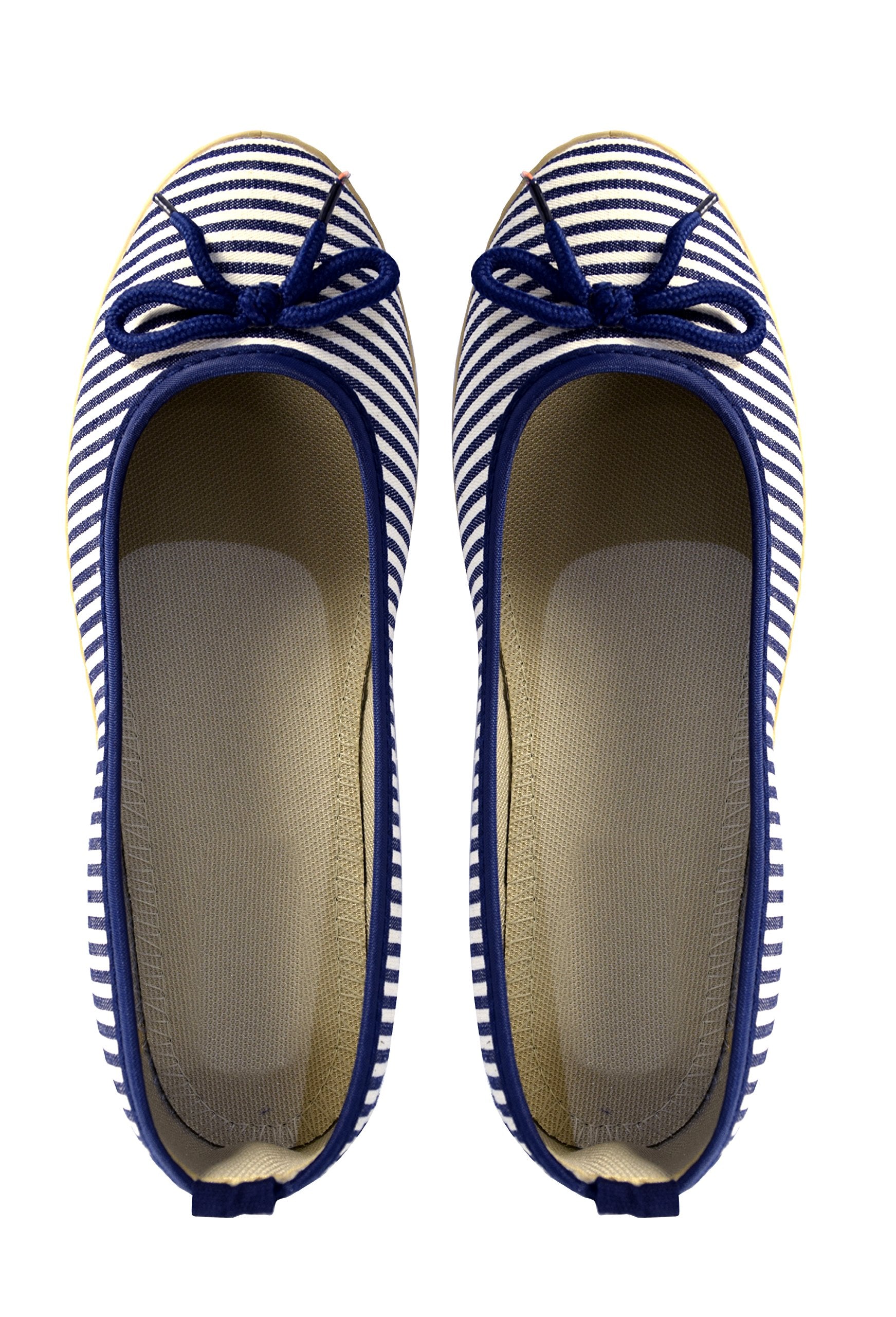 Women's Casual Striped Slip-On Espadrille Flats with Bow Detail - Comfortable Ballet Shoes for Walking, Work & Summer Outfits