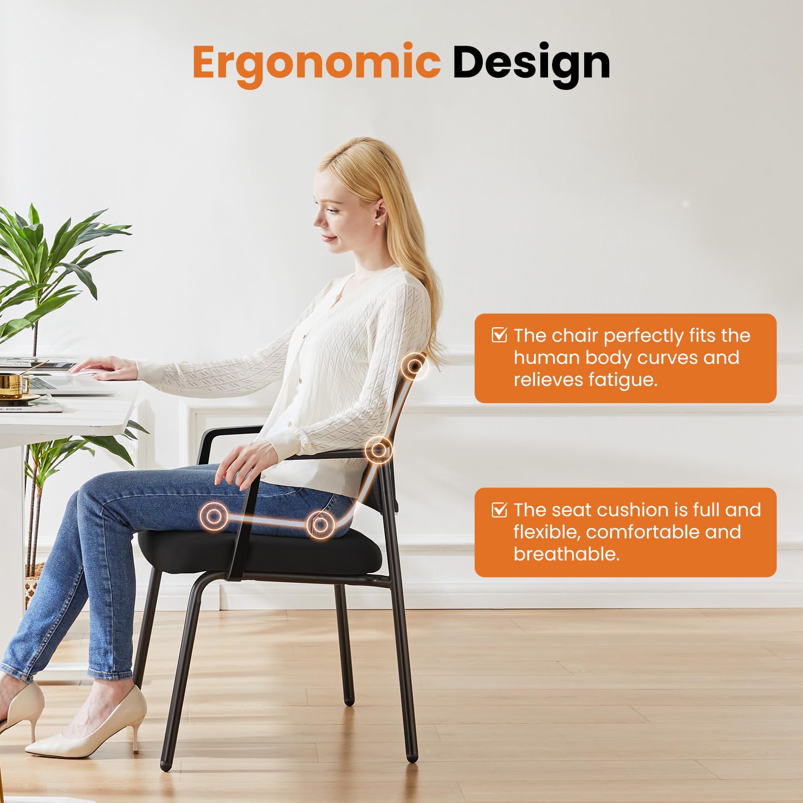 Sweetcrispy Mesh Back Stacking Arm Chairs 1 Pack - Breathable Upholstered Fabric & Sturdy Metal Frame - Easy to Store Indoor/Outdoor Stackable Chairs for Home, Office, Party - Comfortable Black Seating for Dining, Events & Relaxation
