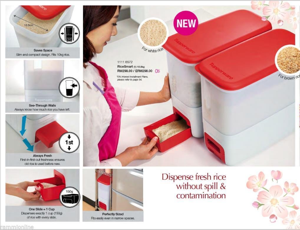 Tupperware Smart Rice Dispenser 10kg - Airtight Food Storage Container with Measuring Cup & Free Accessories - Fast Shipping - Perfect for Kitchen Pantry Organization & Bulk Rice Storage