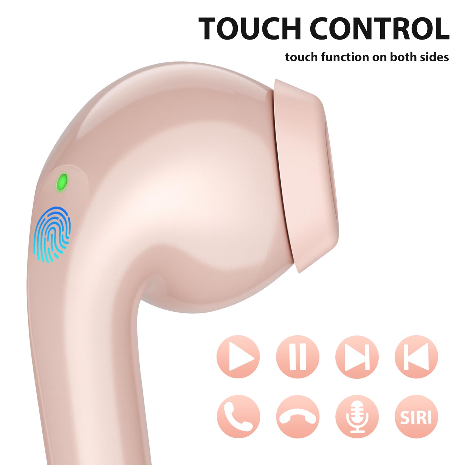 Wireless Bluetooth Earbuds with Mic for Samsung S25/S24 Ultra/S23 Fe/S22+/S21 & iPhone 16/15 Pro Max/14 Plus - Touch Control Stereo Headphones for Pixel 9 XL/8/7/6 (Pink) | Perfect for Gym, Running, Travel & Work Calls