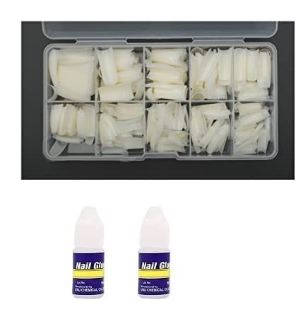 500 Pcs Clear Acrylic Nail Tips - 10 Sizes Fake Nails with 2 Nail Glues - Perfect for DIY Nail Art, Salon & Home Manicure