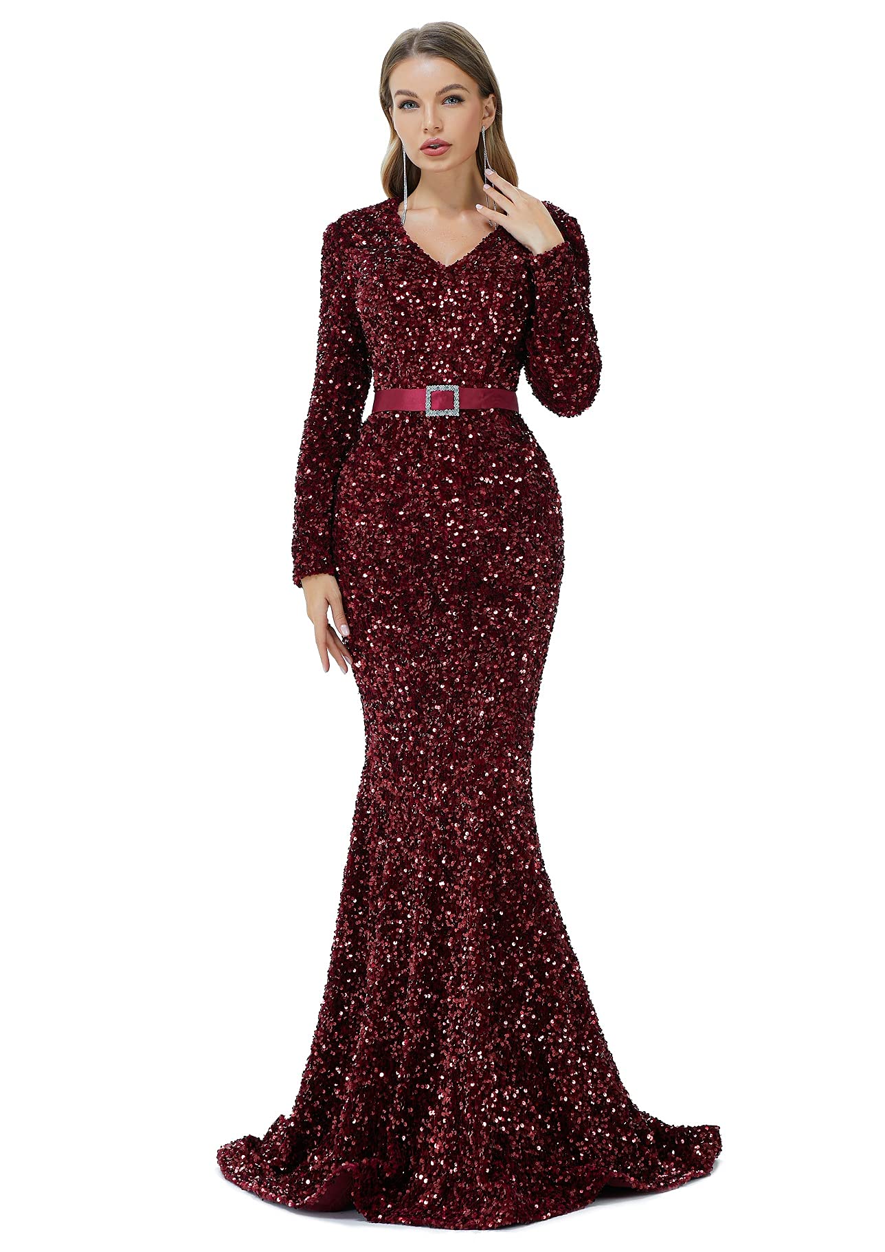 Sparkly Sequin Mermaid Evening Dress for Women - Long Sleeve Formal Gown for Prom, Party, Bridesmaid & Special Occasions | Elegant Night Out & Wedding Guest Attire