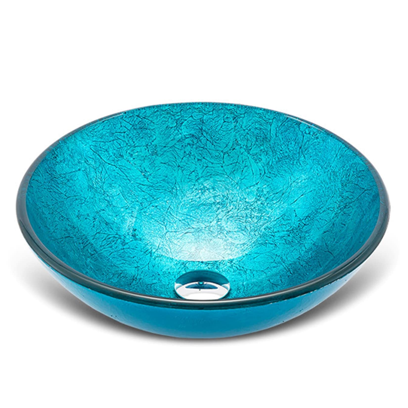 12mm Tempered Glass Bathroom Vessel Sink - Modern Blue Artistic Above Counter Basin with Pop-up Drain | Vanity Washbowl for Contemporary Bathroom Decor | Perfect for Master Bath, Guest Bath & Powder Room Renovations