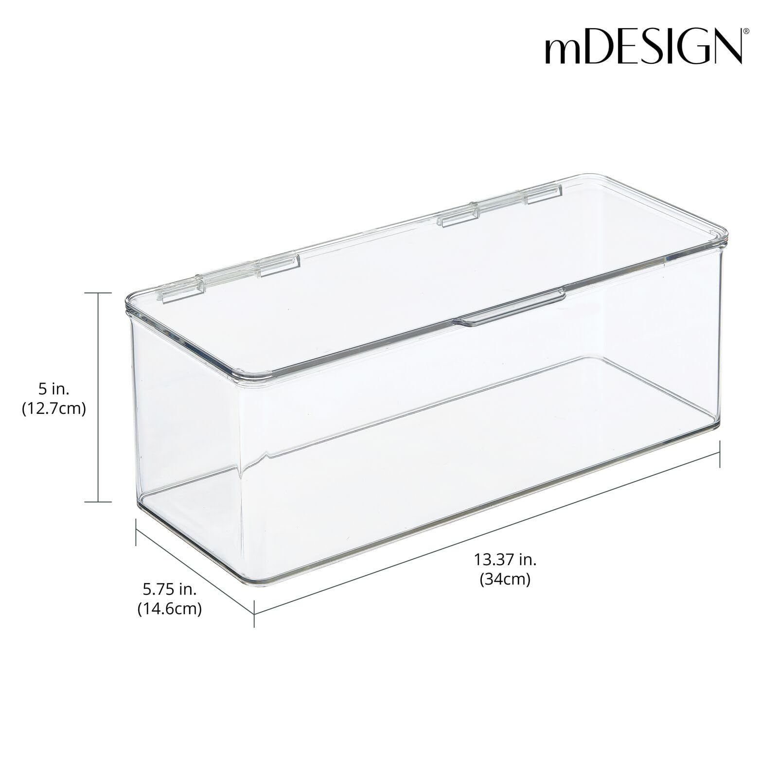 mDesign 4-Pack Clear Plastic Bathroom Storage Organizer Box with Hinged Lid - Vanity Drawer & Countertop Organizer for Lotions, Shampoo, Conditioner, Soap, Cotton Swabs, Face Towels & Accessories | Perfect for Bathroom Counter Organization, Makeup Storage & Small Item Decluttering