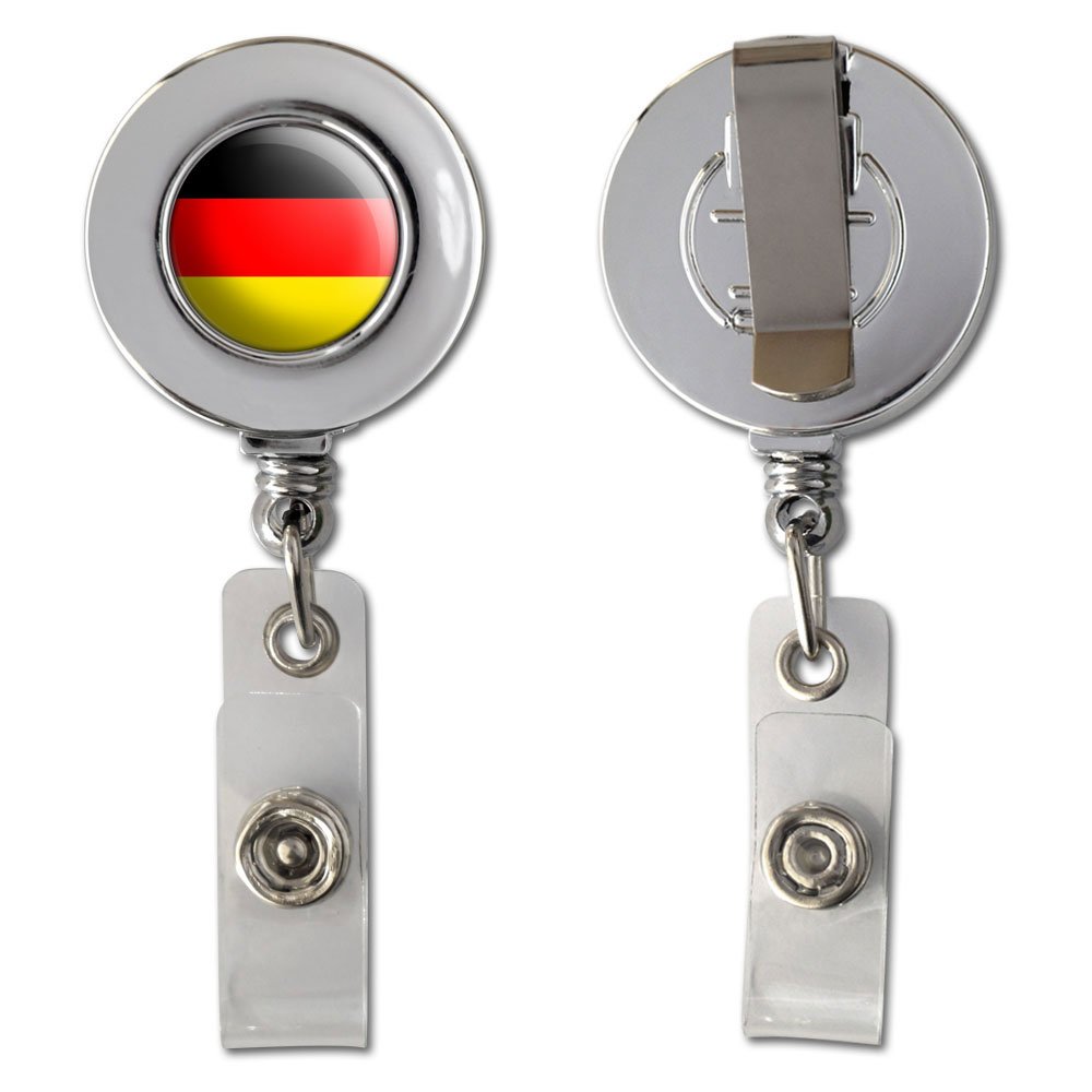 German Flag ID Badge Holder - Retractable Reel with Chrome Clip for Germany Country Pride | Perfect for Office, Security, Events & School