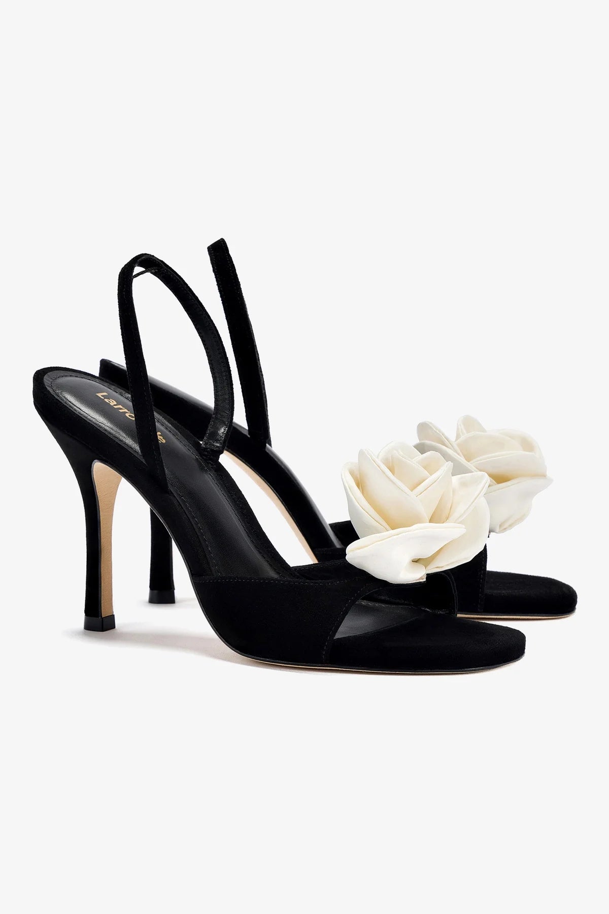Salma Sandal - Black Suede & Ivory Satin Women's Dress Sandals | Perfect for Weddings, Parties & Special Occasions