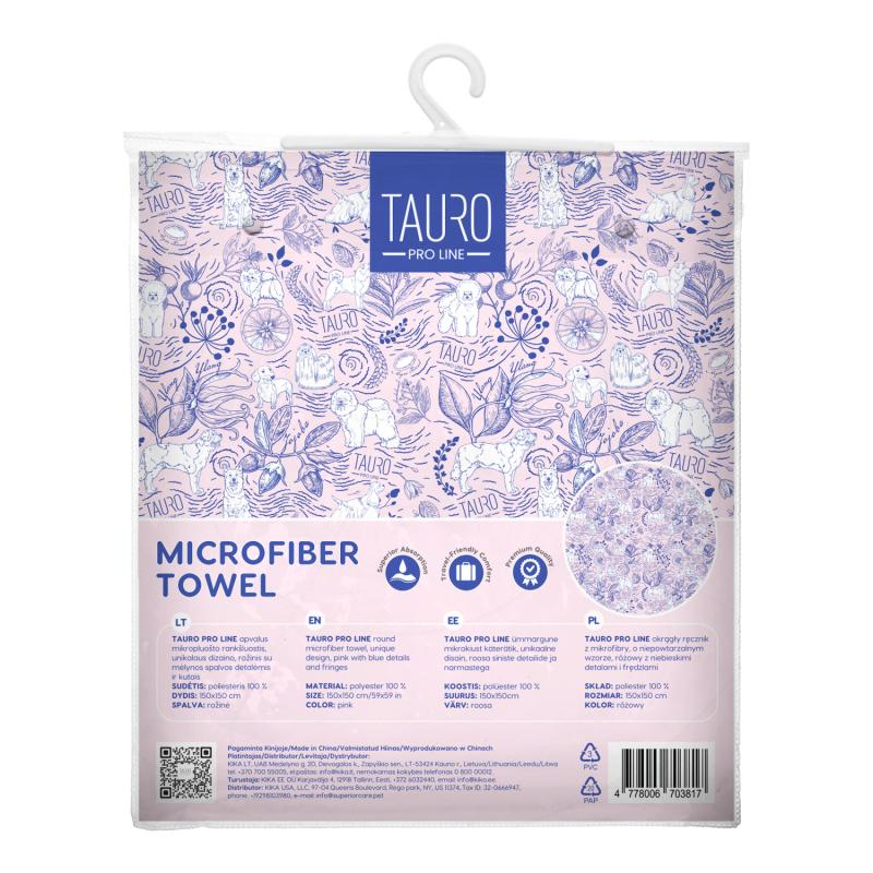 Tauro Pro Line Round Microfiber Towel - Unique Pink & Blue Fringed Design for Gym, Yoga, and Sports - Ultra Soft & Absorbent Quick-Dry Towel
