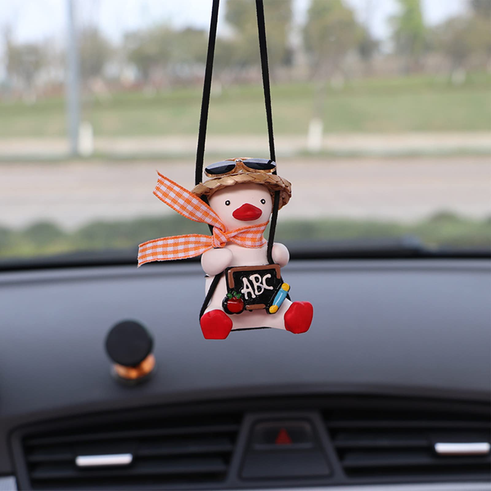 Swinging Duck Car Hanging Ornament - Fun Orange Duck Rearview Mirror Pendant for Car Decoration & Accessories | Perfect for Road Trips, Gifts & Adding Playful Style to Your Vehicle