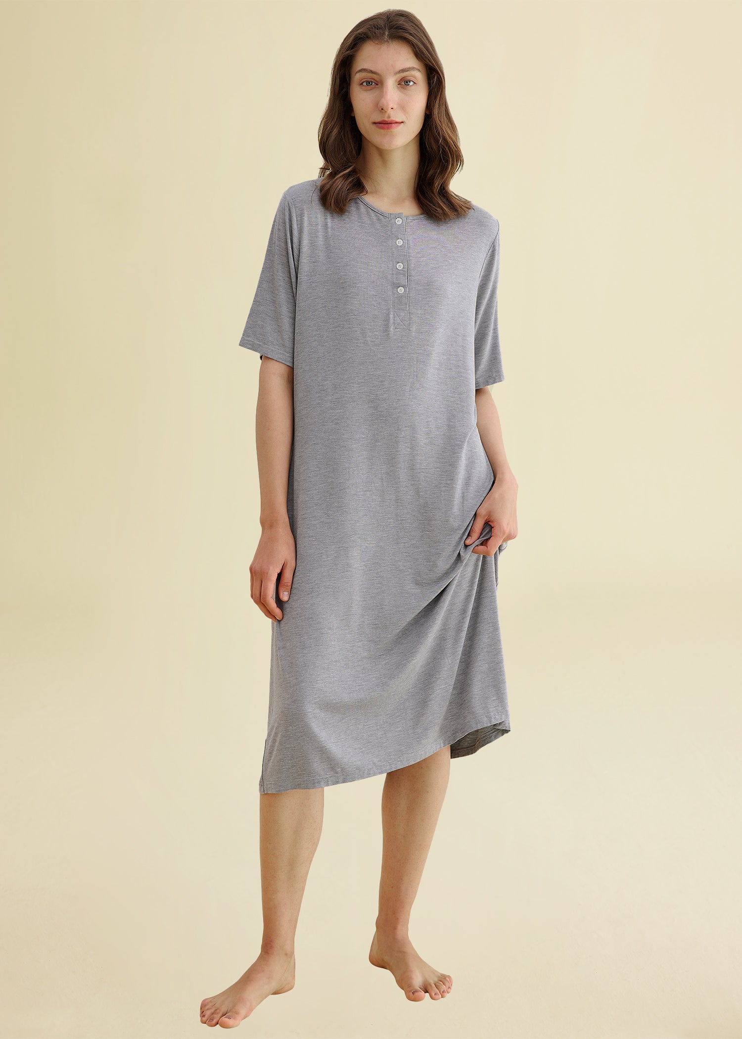 Women's Long Sleep Shirt - Soft Cotton Henley Nightshirt with Pockets for Comfortable Lounge & Sleep | Cozy Homewear & Nightwear for Relaxing Evenings