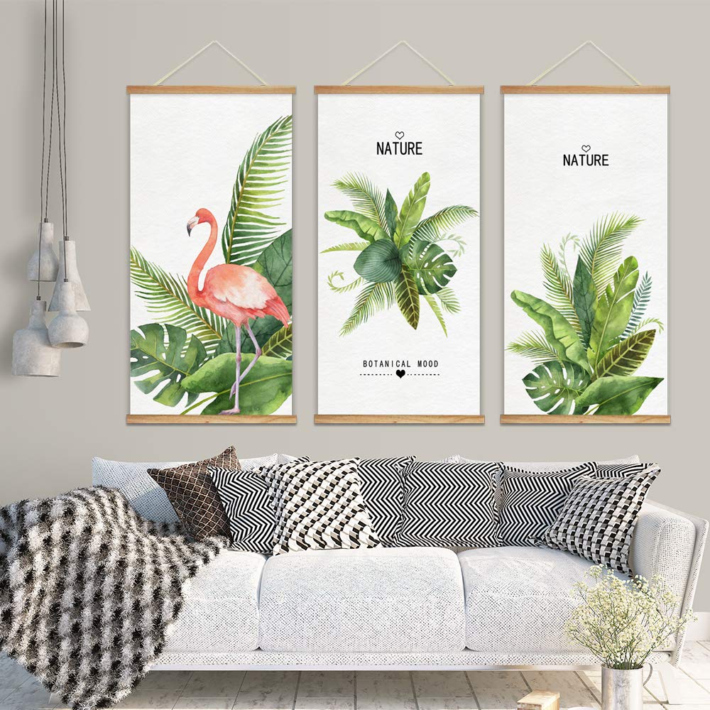 Wall26 Framed Green Plants Wall Art - 3 Panel Canvas Prints 18x36 Inches, Ready to Hang Home Decor for Living Room, Bedroom & Office | Nature-Inspired Botanical Poster with Wood Frame
