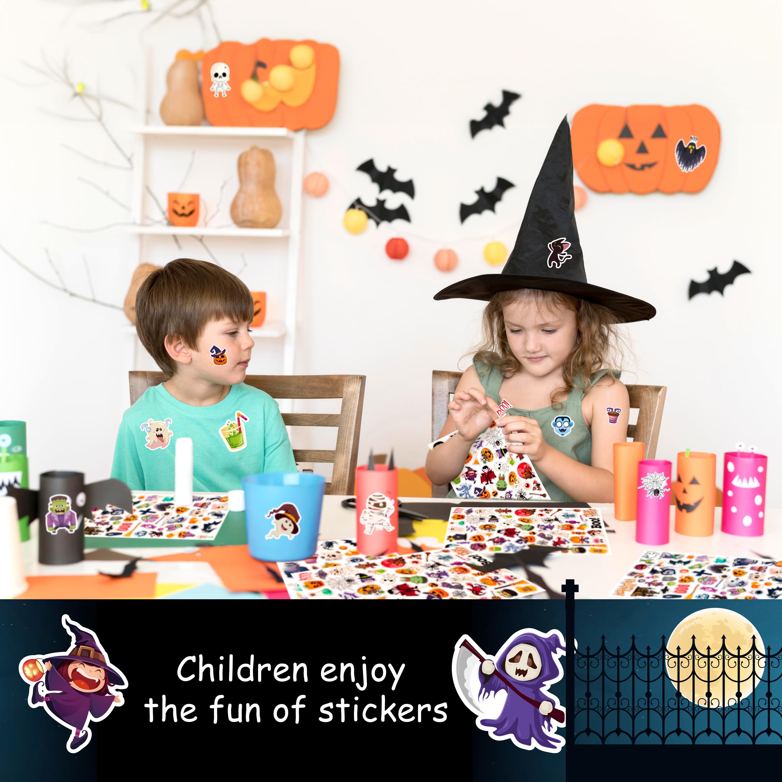 LINAYE 1260PCS Halloween Stickers for Kids - 24 Sheets Bulk Cute Small Adhesive Stickers for Halloween Treat Bags, Goodie Bags, Party Favors - Perfect for Classroom Rewards, Trick or Treat, Pumpkin Decorations & Halloween Party Supplies
