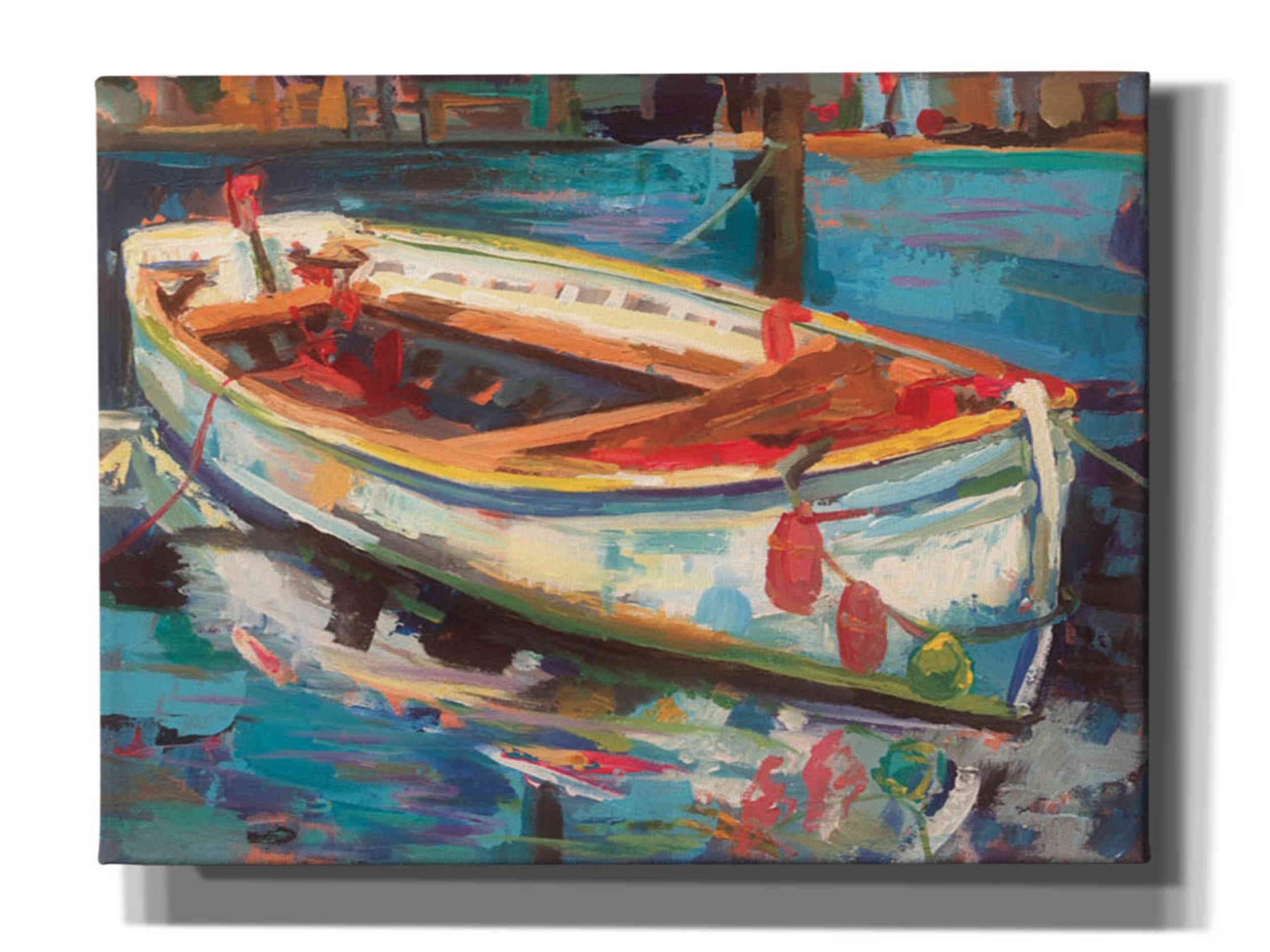 Jeanette Vertentes Solo Boat Canvas Wall Art - 16x12 Inches, Nautical Decor for Living Room, Bedroom & Office - Handmade Coastal Painting for Home & Gifts
