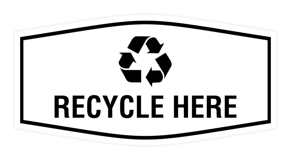 Eco-Friendly Recycle Here Sign (White) - Small Wall Decal for Home, Office & Classroom Recycling Bins