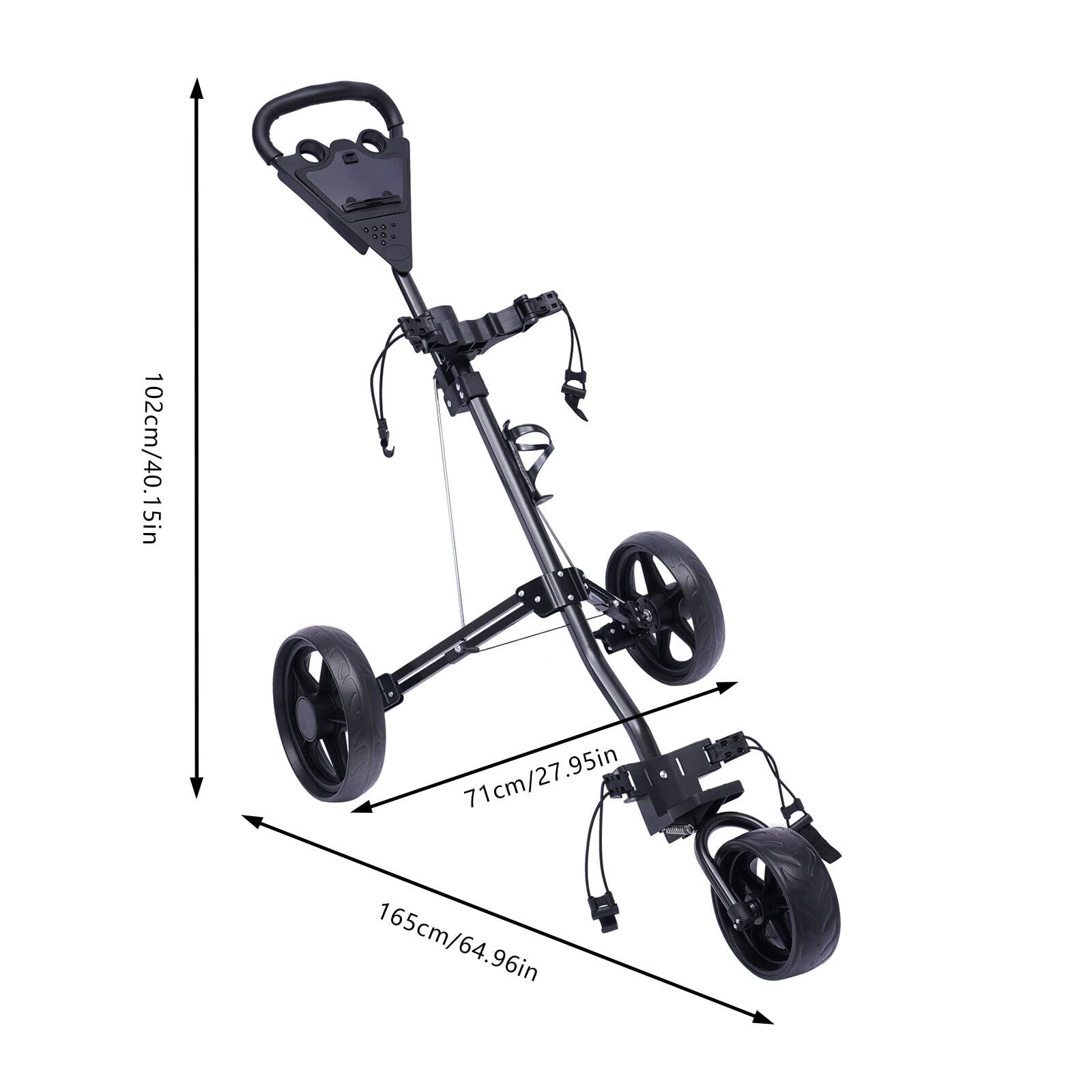 3 Wheel Lightweight Folding Golf Push Cart - Collapsible Golf Pull Trolley with Ball Holder, Water Cup Holder & Scoreboard | Easy Fold Design for Convenient Storage | Perfect for Golf Courses, Driving Ranges & Outdoor Practice