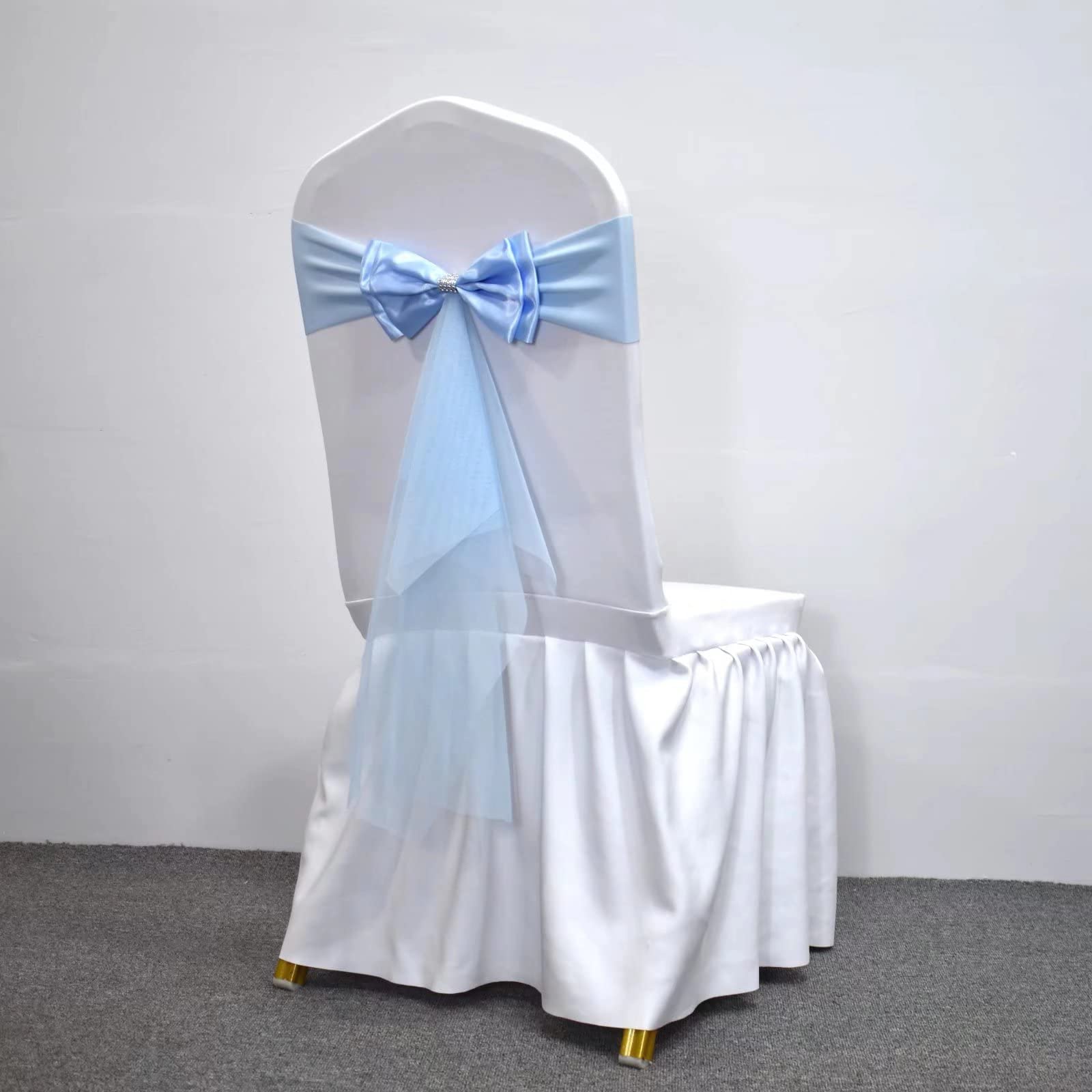 Stretch Spandex Chair Sashes & Bows - 100pcs Azure Polyester Chair Ribbons for Wedding, Banquet & Party Decorations - Perfect for Hotel Events, Bridal Showers & Reception Decor