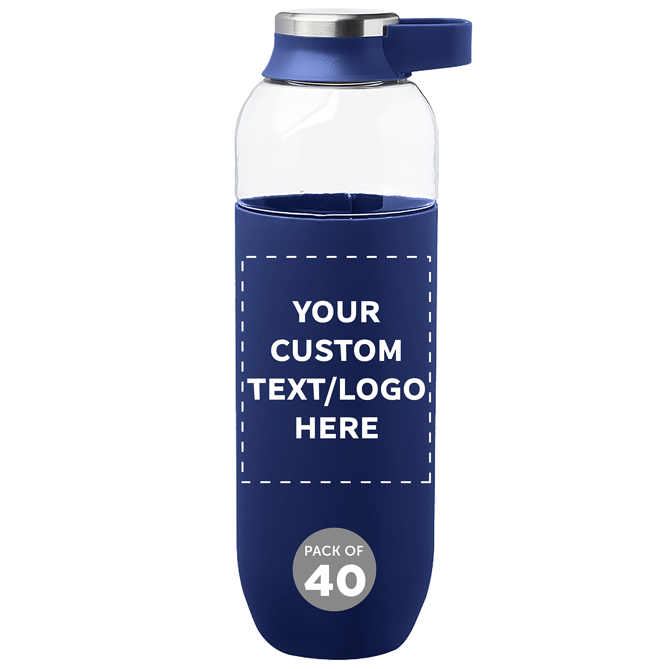 Custom 27oz Plastic Water Bottles with Handle - Bulk Pack of 40 Reusable Sports Bottles for Gym, Hiking & Cycling - Personalized Navy Blue Water Bottles for Schools, Events & Team Promotions