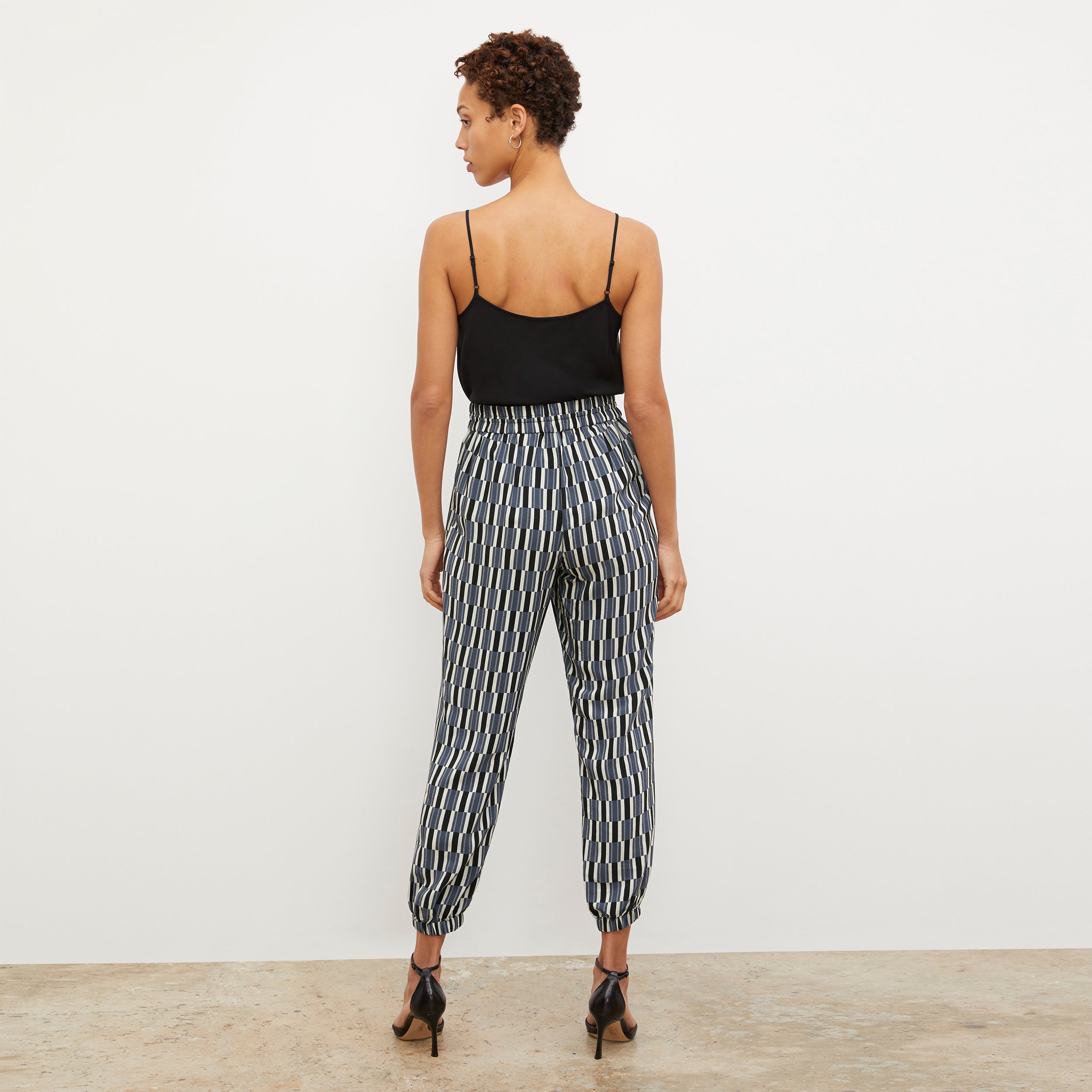 Amelia Jogger Pants - Arpeggio Print Washable Silk Joggers in Blue & Black | Comfortable Lounge Pants for Women | Perfect for Yoga, Travel & Casual Wear