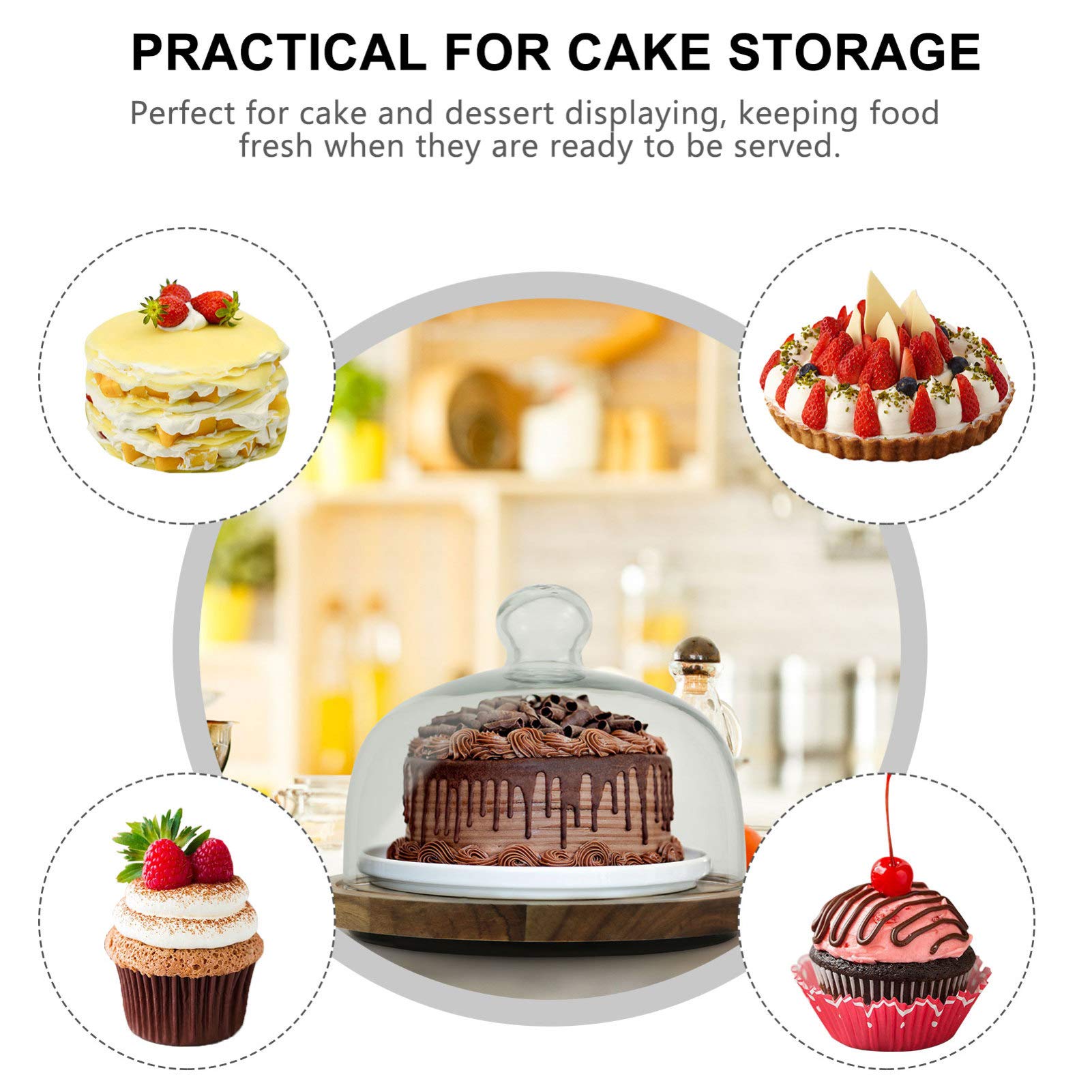 Premium Glass Cake Stand with Dome Cover - European Style Rotating Dessert Display for Cupcakes, Mini Pastries & Fruit - Perfect for Parties, Weddings & Tea Time