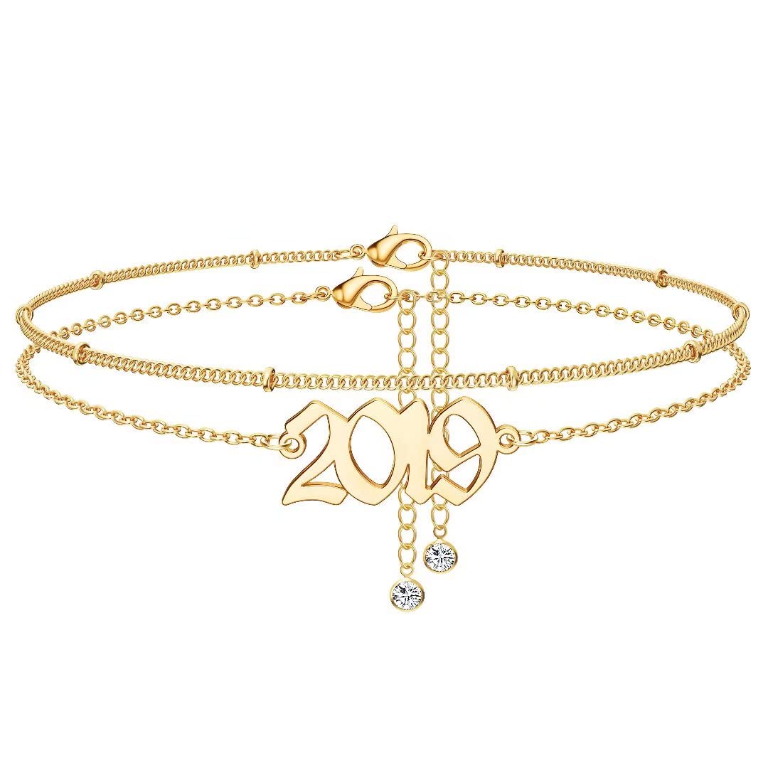 14K Gold Plated Birth Year Anklet - Women's Dainty Ankle Bracelet for Beach & Anniversary Gifts