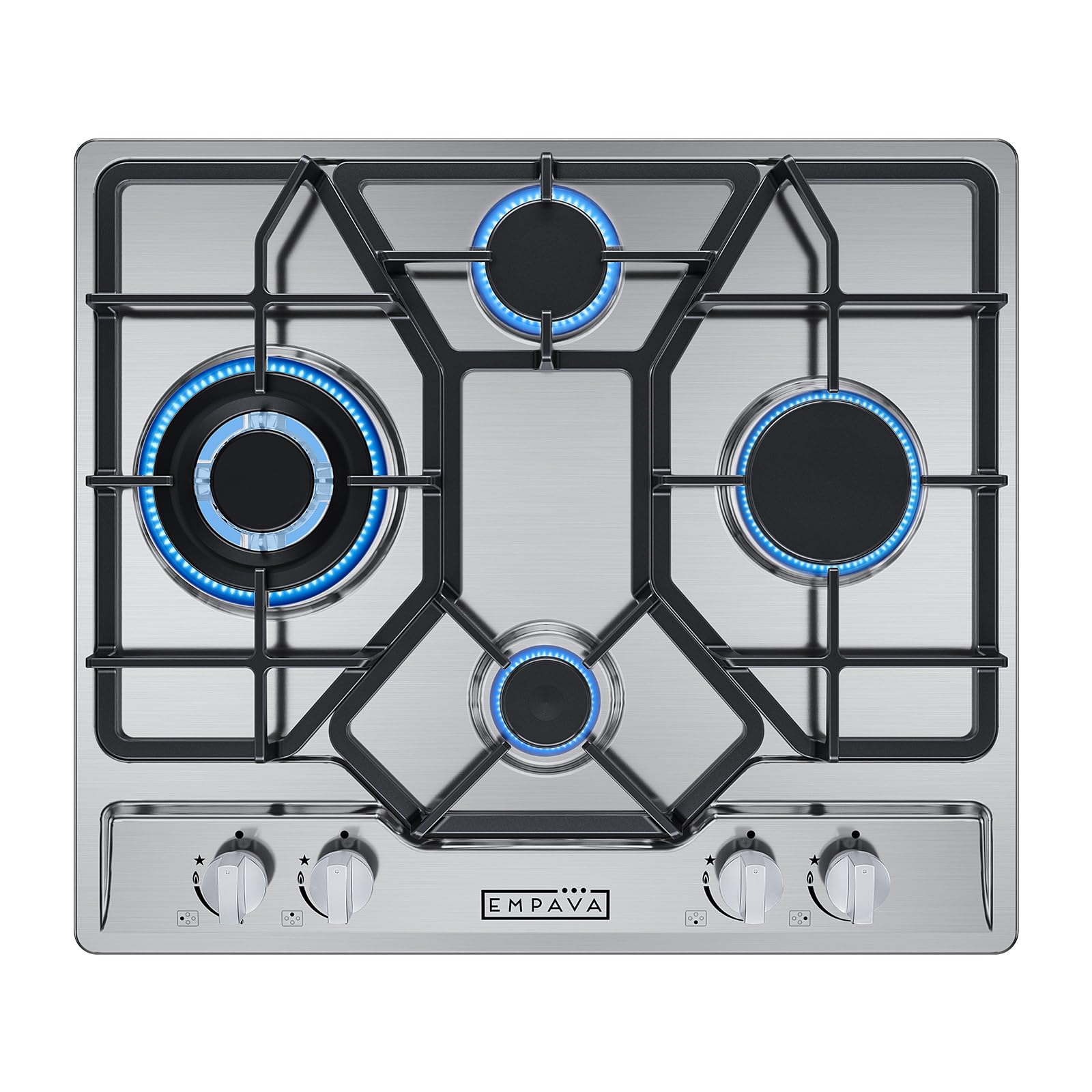 Empava EMPV-24GC4B67A 24 Inch Stainless Steel Gas Cooktop with 4 Italian Sabaf Sealed Burners - NG/LPG Convertible - Perfect for Home Kitchen, RV, and Outdoor Cooking