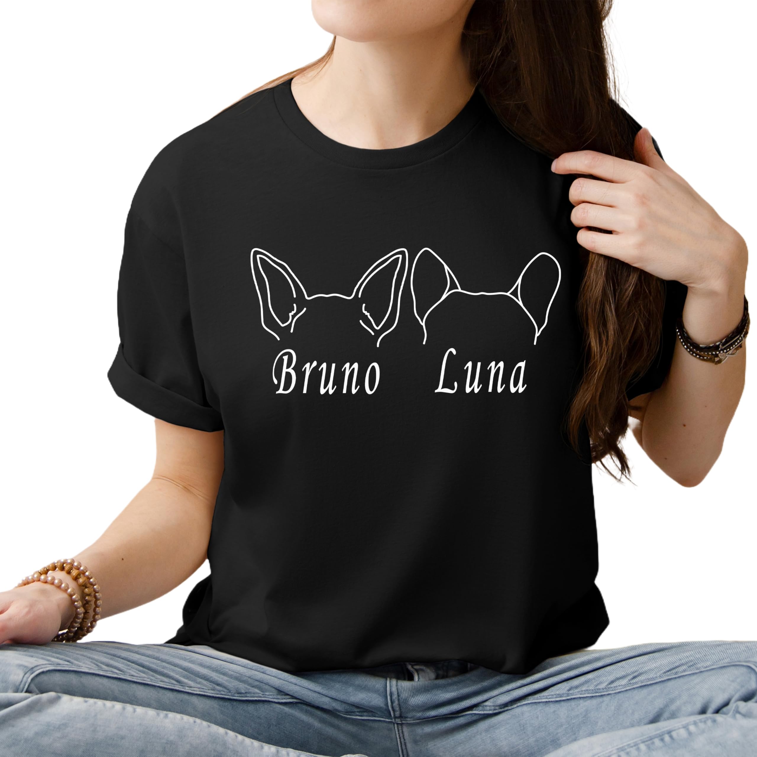 Custom Dog Mom T-Shirt for Women - Personalized Pet Name & Dog Breed Graphic Tee - Unique Dog Ears Design - Perfect Gift for Dog Lovers, New Owners, Moms & Grandmas - Great for Walks, Dog Parks & Pet-Friendly Outings