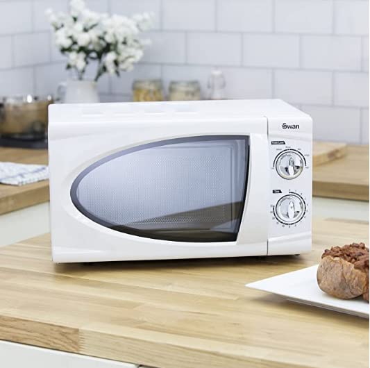 Swan SM3090LN 20L Microwave Oven with Glass Turntable - 800W, 6 Power Levels & 30-Minute Timer - Perfect for Small Kitchens, Dorms & Office Break Rooms (White)