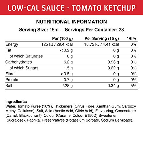 Applied Nutrition Fit Cuisine Low Calorie Tomato Ketchup Sauce - 425ml (15oz) | Sugar-Free & Healthy Condiment for Weight Loss Diet, Meal Prep & Fitness Lovers