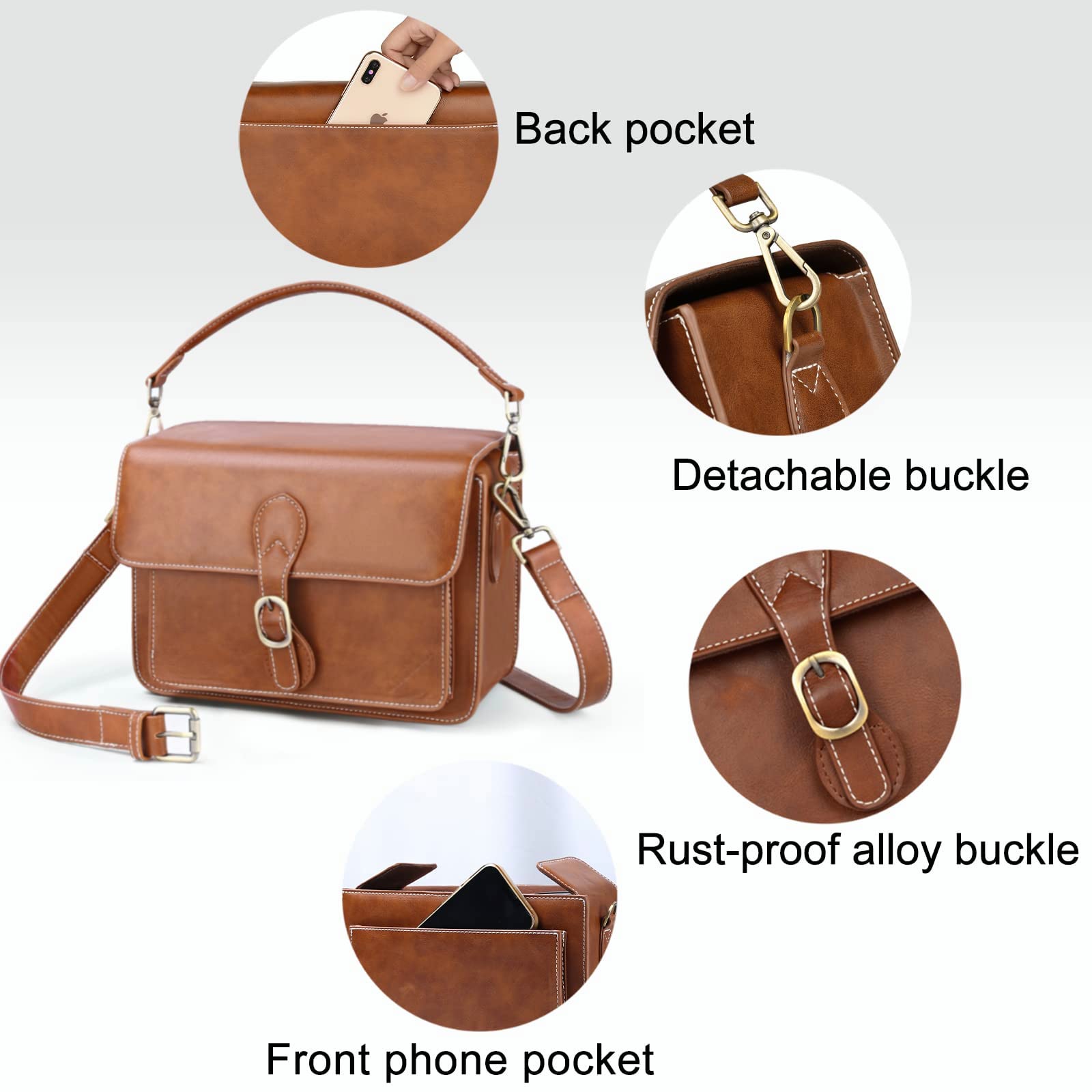Waterproof Retro Camera Shoulder Bag for Canon Nikon Sony DSLR/SLR Mirrorless Cameras & Lenses - Compact Travel Photography Accessory (Black/Brown) - Perfect for Outdoor Shooting, Travel & Daily Use