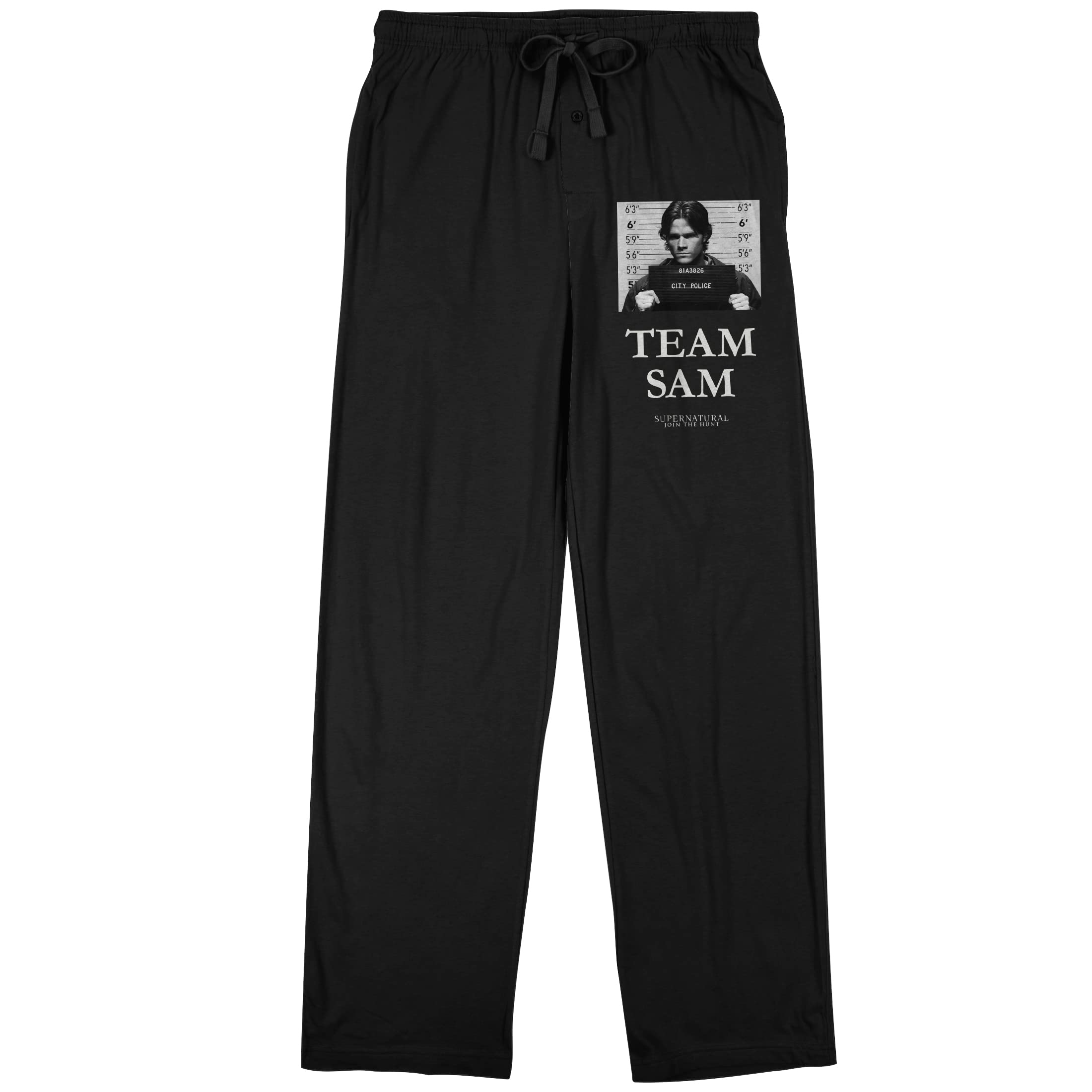 Supernatural TV Series Sam Winchester Mugshot Men's Black Sleep Pajama Pants - Comfortable Lounge Pants for Fans, Cosplay & Sleepwear