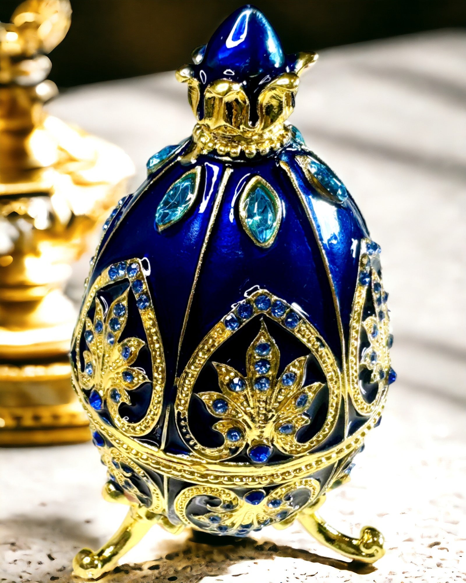 Exclusive Faberge Egg Dark Blue Enamel Jewelry Box - Handcrafted Decorative Gift for Women, Collectors & Home Decor | Perfect for Valentine's Day, Anniversary & Luxury Display