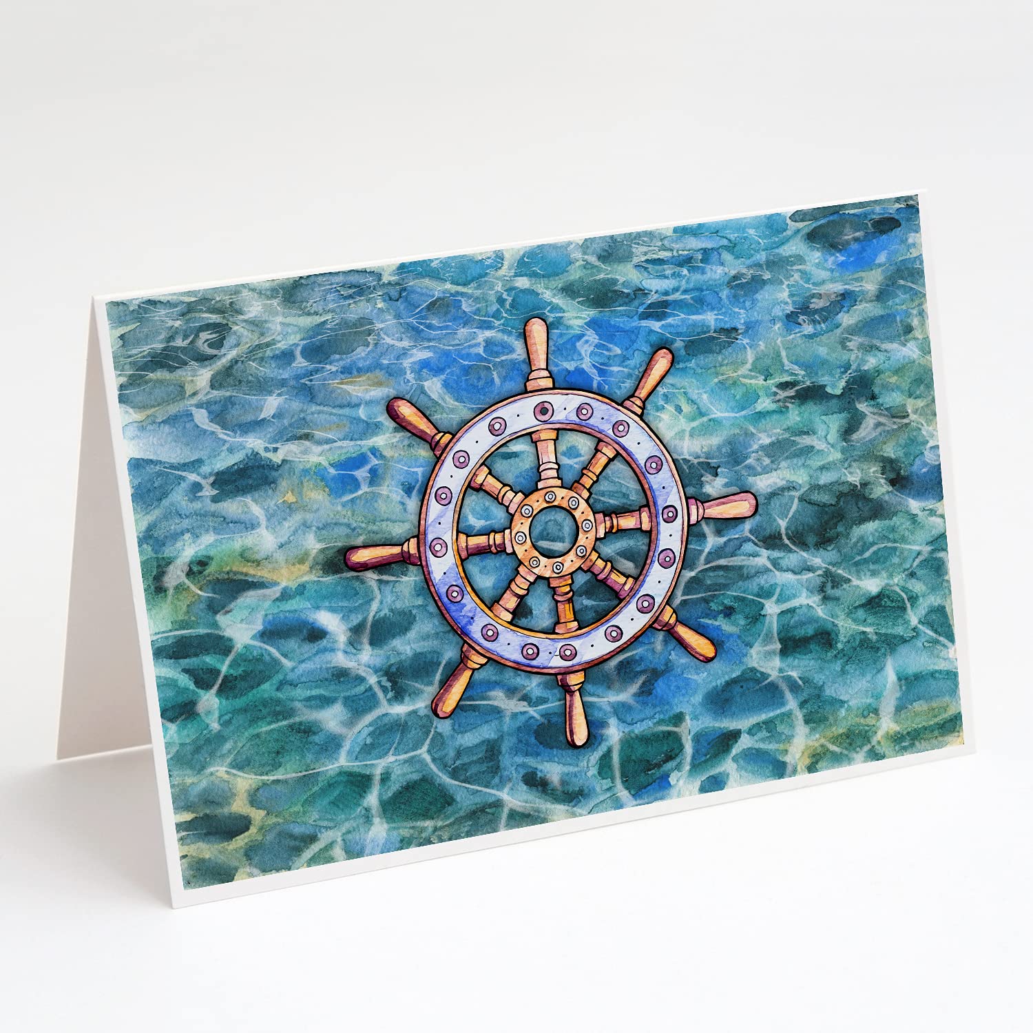 Steering Wheel Helm Greeting Cards - Pack of 8 Blank A7 Note Cards (5x7 Inches) with Envelopes | Nautical Theme Blank Cards for Thank You Notes, Birthday Wishes & Special Occasions | Perfect for Sailors, Boaters & Sea Lovers
