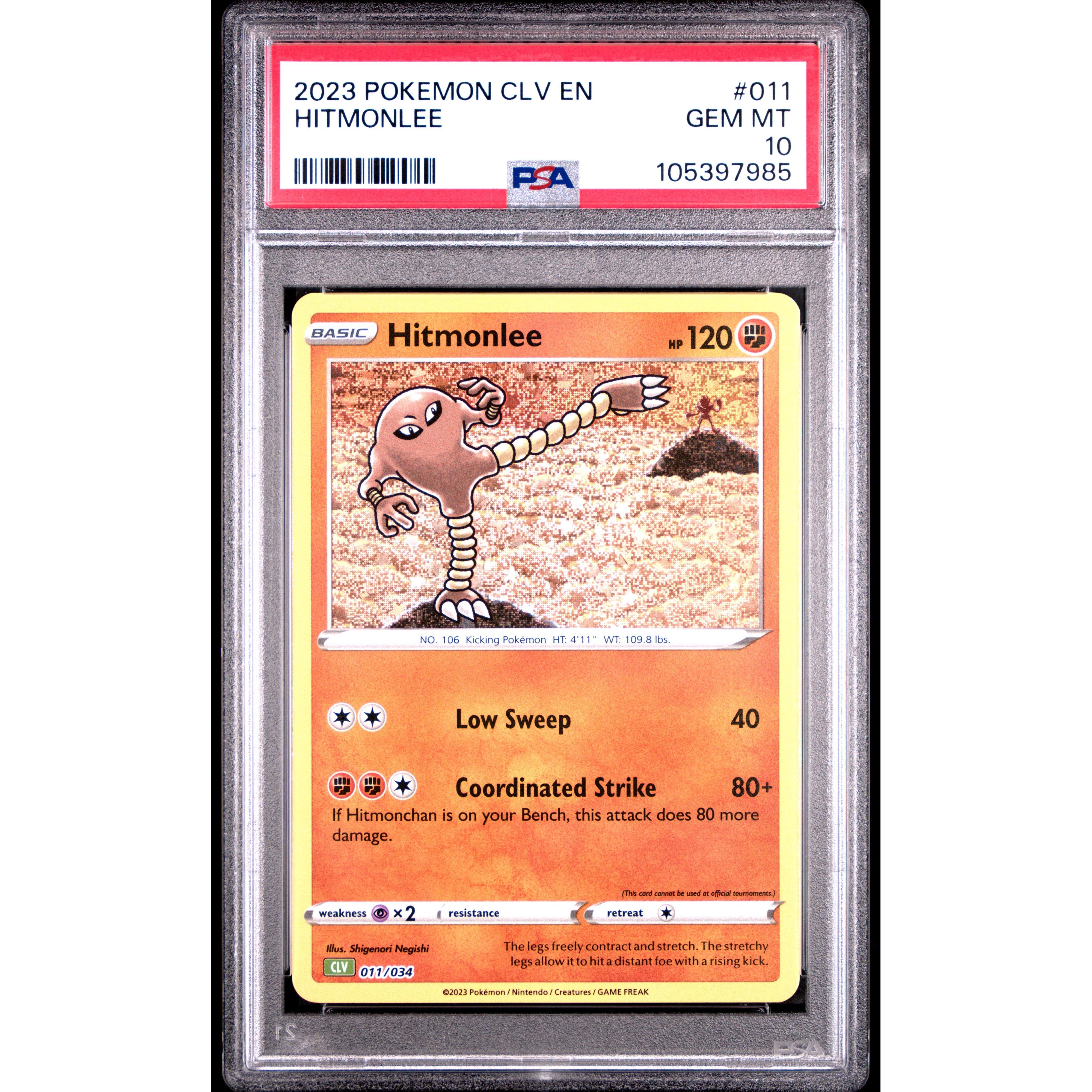 2023 Pokemon Classic Collection Hitmonlee 011/034 PSA 10 Graded Card - Rare Collectible for Trading Card Game (TCG) Enthusiasts & Pokemon Fans - Perfect for Display, Investment & Battling