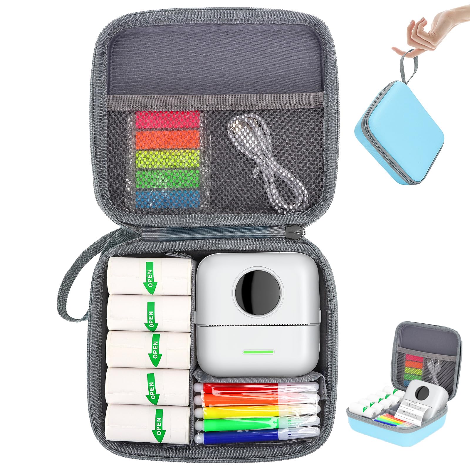 Phomemo M02/T02 & X5 Mini Sticker Printer Hard Protective Case - High Capacity Portable Carrying Box for Thermal Inkless Photo Printer, Instant Camera & Label Maker - Durable Travel Storage (Blue) | Perfect for Home, Office & On-the-Go Printing Needs