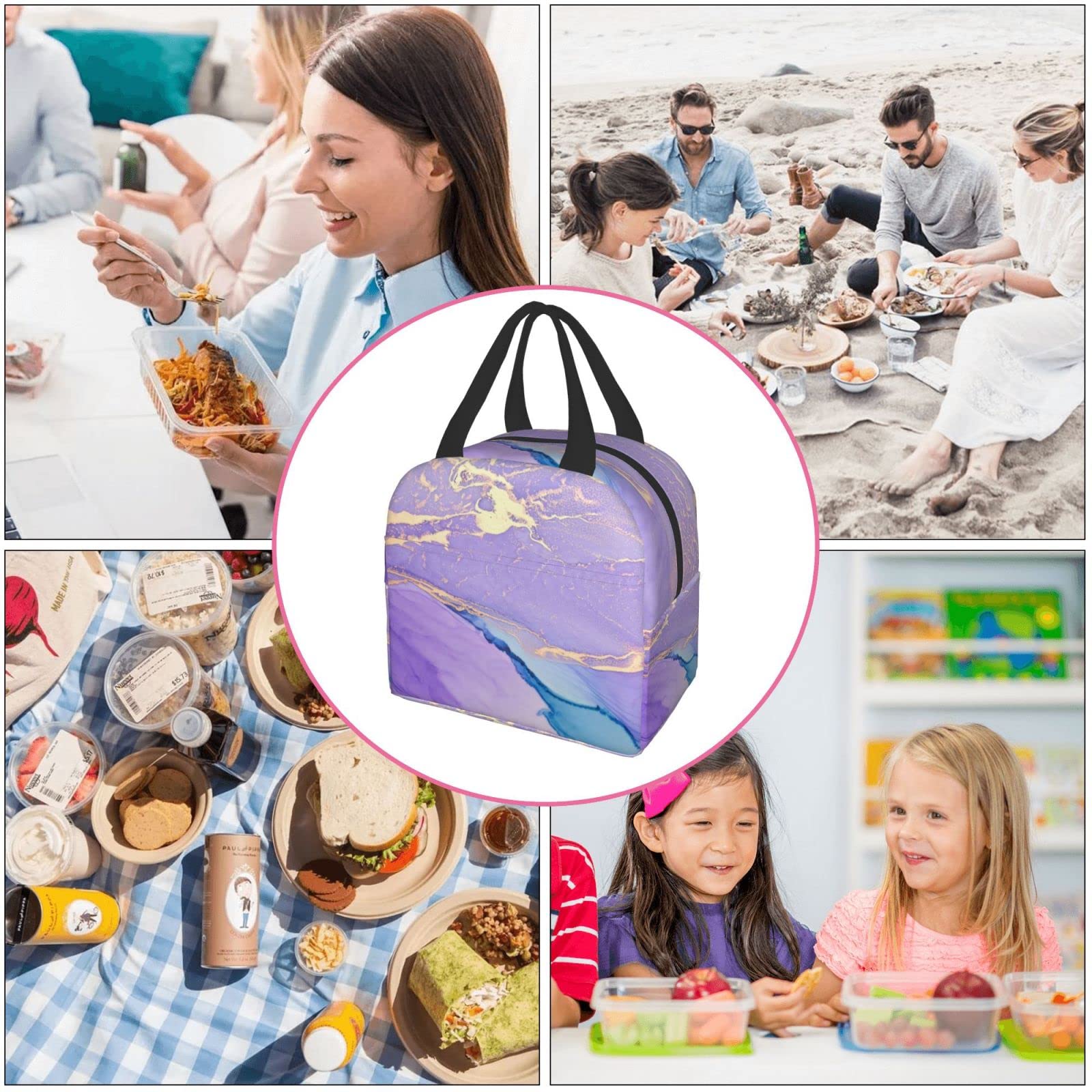 Marble Abstract Insulated Lunch Box - Reusable & Leak-Proof Lunch Bag for Men & Women - Portable Meal Container for Work, School, Travel & Picnic - Keep Food Fresh for Hours