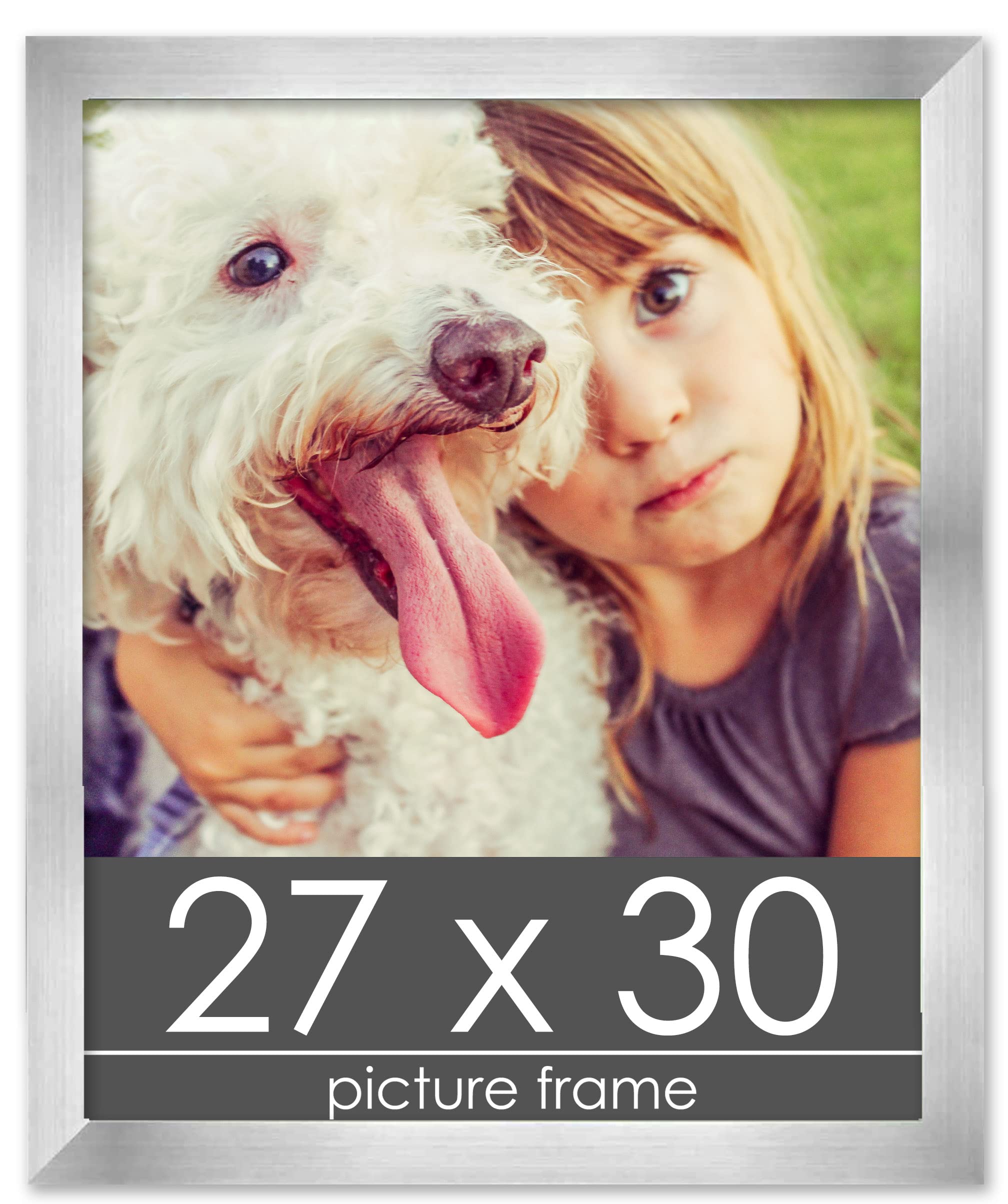 27x30 Modern Minimalist Silver Wood Picture Frame - Solid Wood Photo Frame with UV Acrylic, Foam Board Backing & Hanging Hardware - Perfect for Wall Art, Posters, Family Photos & Home Office Decor