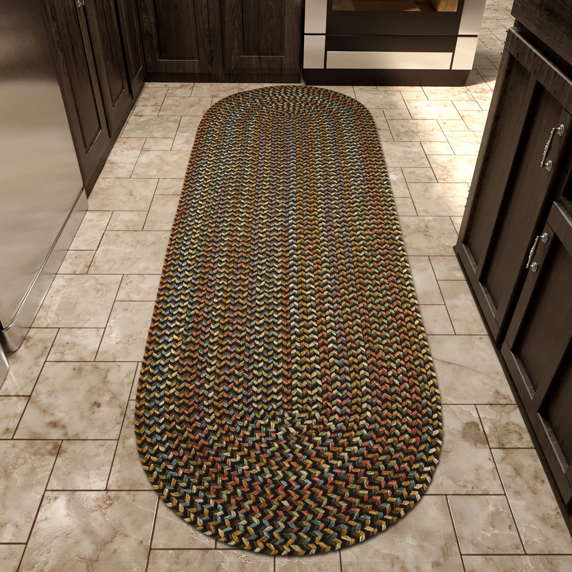 Super Soft Confetti Braided Traditional Area Rug - Brown Velvet 2' x 8' Runner for Hallway, Living Room & Bedroom Decor