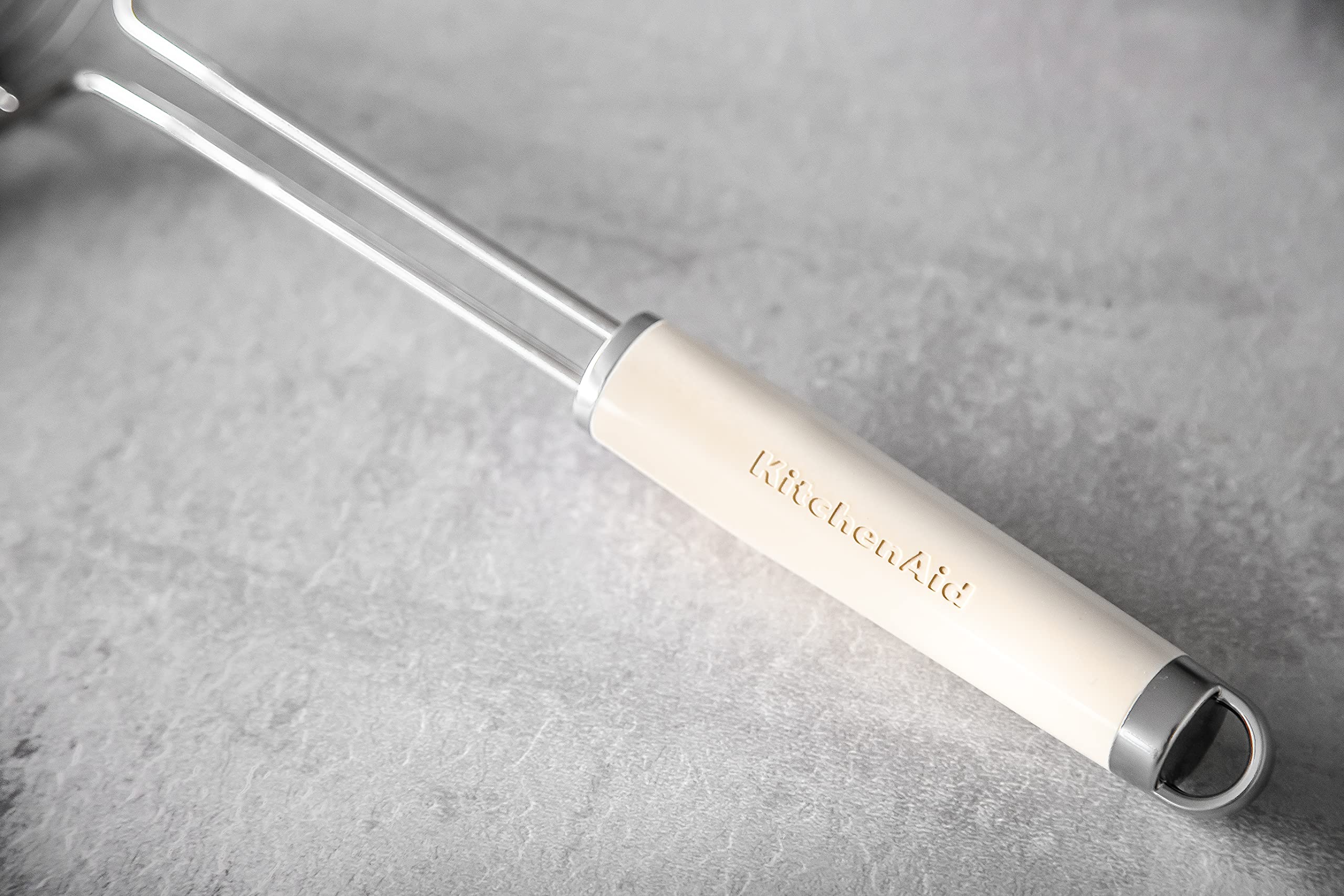 KitchenAid Stainless Steel Spider Strainer & Skimmer - 6.5 Inch Pasta Ladle with Long Handle - Perfect for Pasta, Soup, Dumplings & Deep Frying - Almond Cream Color (Model KSM6PCH)