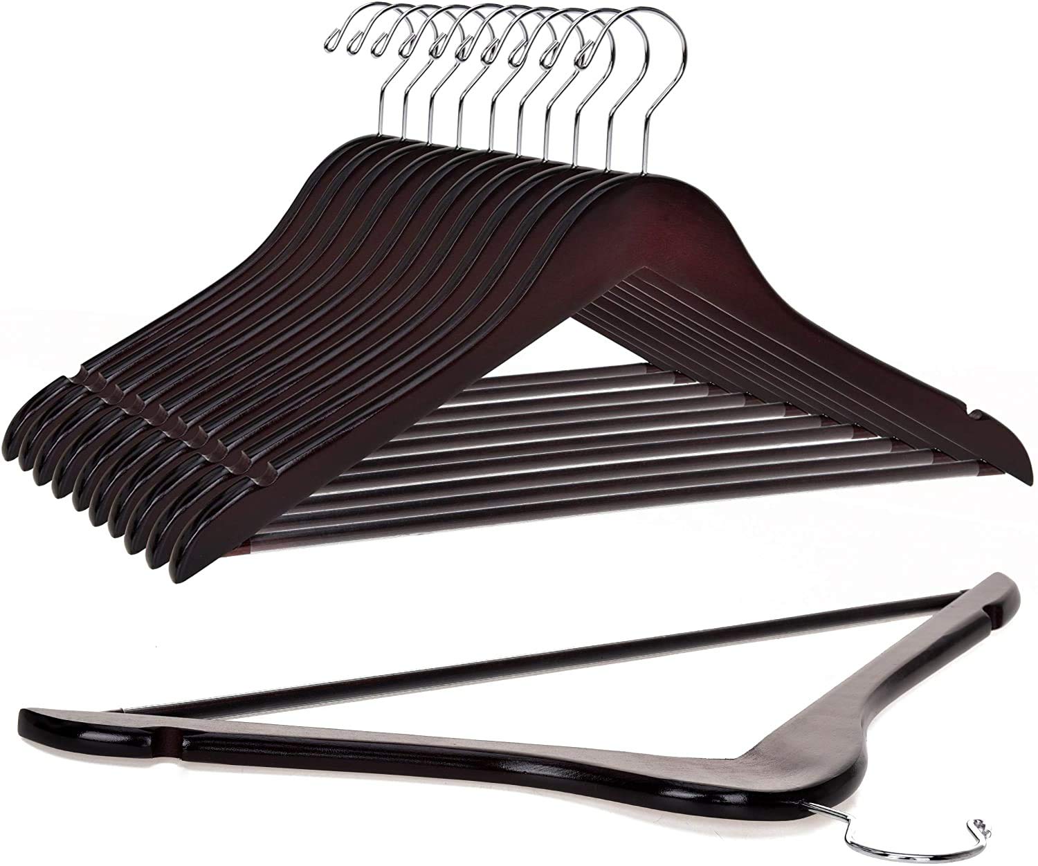 Premium Solid Wooden Hangers 80 Pack - Natural Mahogany Slightly Curved Coat Hangers with Chrome Hooks for Heavy-Duty Clothes, Jackets, Shirts & Suits - Ideal for Closet Organization, Retail Stores & Luxury Garment Care