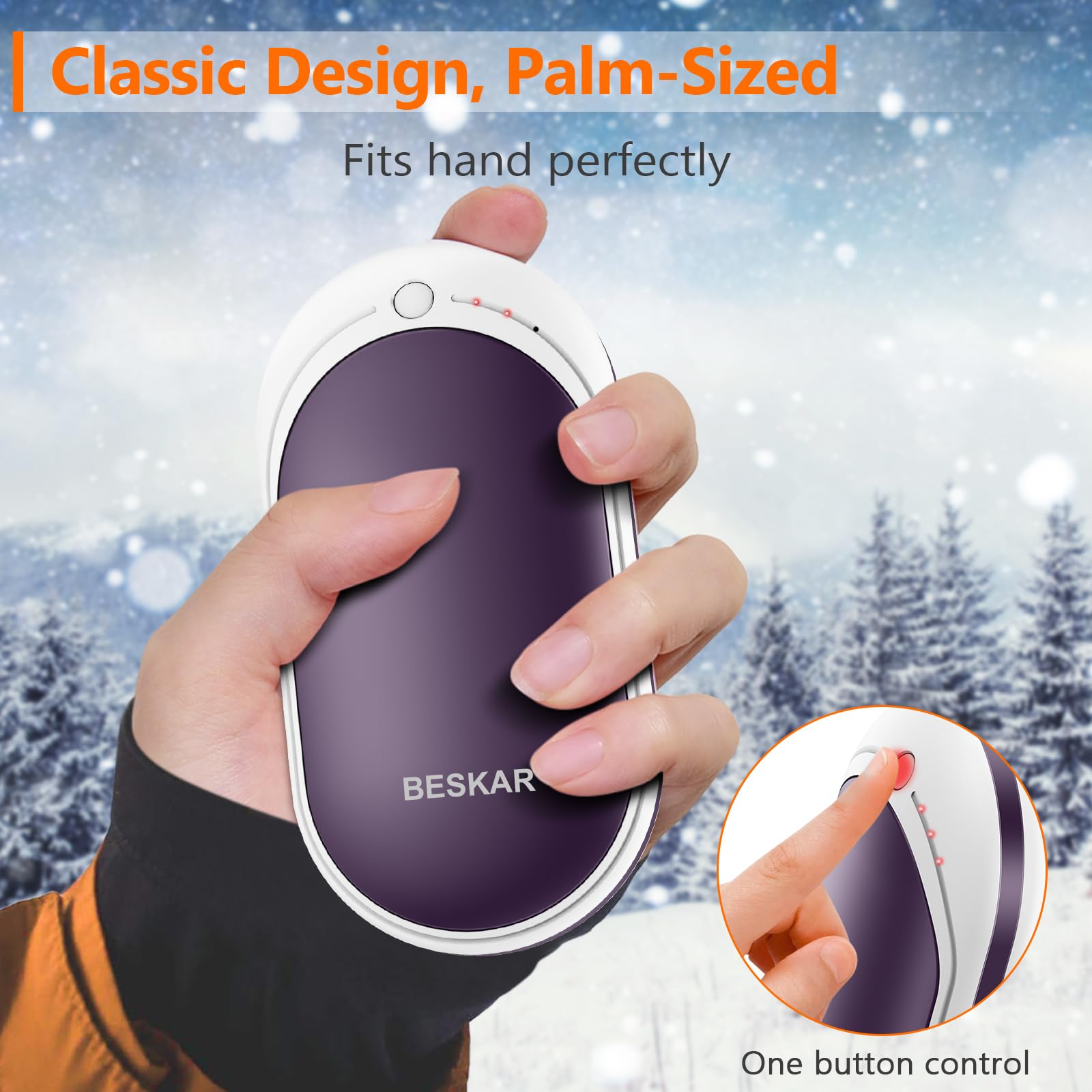 BESKAR Rechargeable Electric Hand Warmer 2 Pack - Portable Hand Warmers for Winter, Outdoor Activities, Camping & Hiking - Fast Heating USB Handwarmer Gift Set