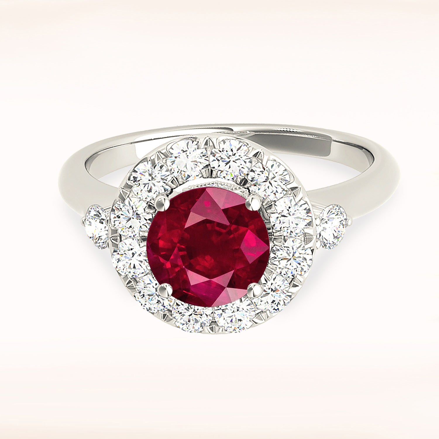 1.35 Carat Genuine Ruby Ring with Diamond Halo & Side Accents - Elegant Engagement, Anniversary or Gift Jewelry for Women