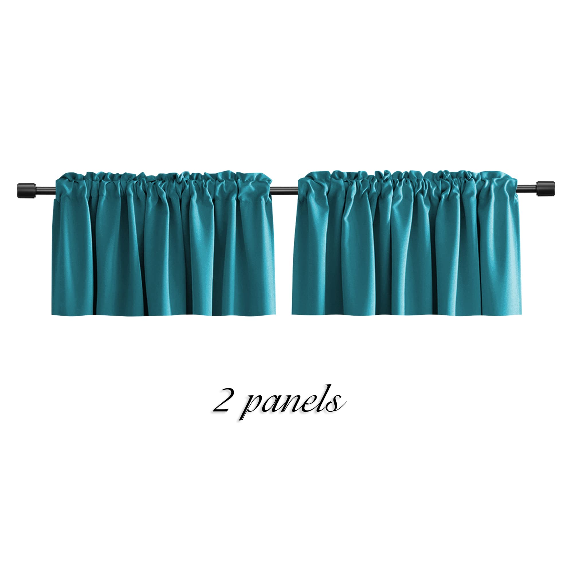 DONREN Teal Window Valances - 42x18 Inch Kitchen Curtain Panels with Rod Pocket (Set of 2) - Perfect for Small Windows, Bathroom & Living Room Decor